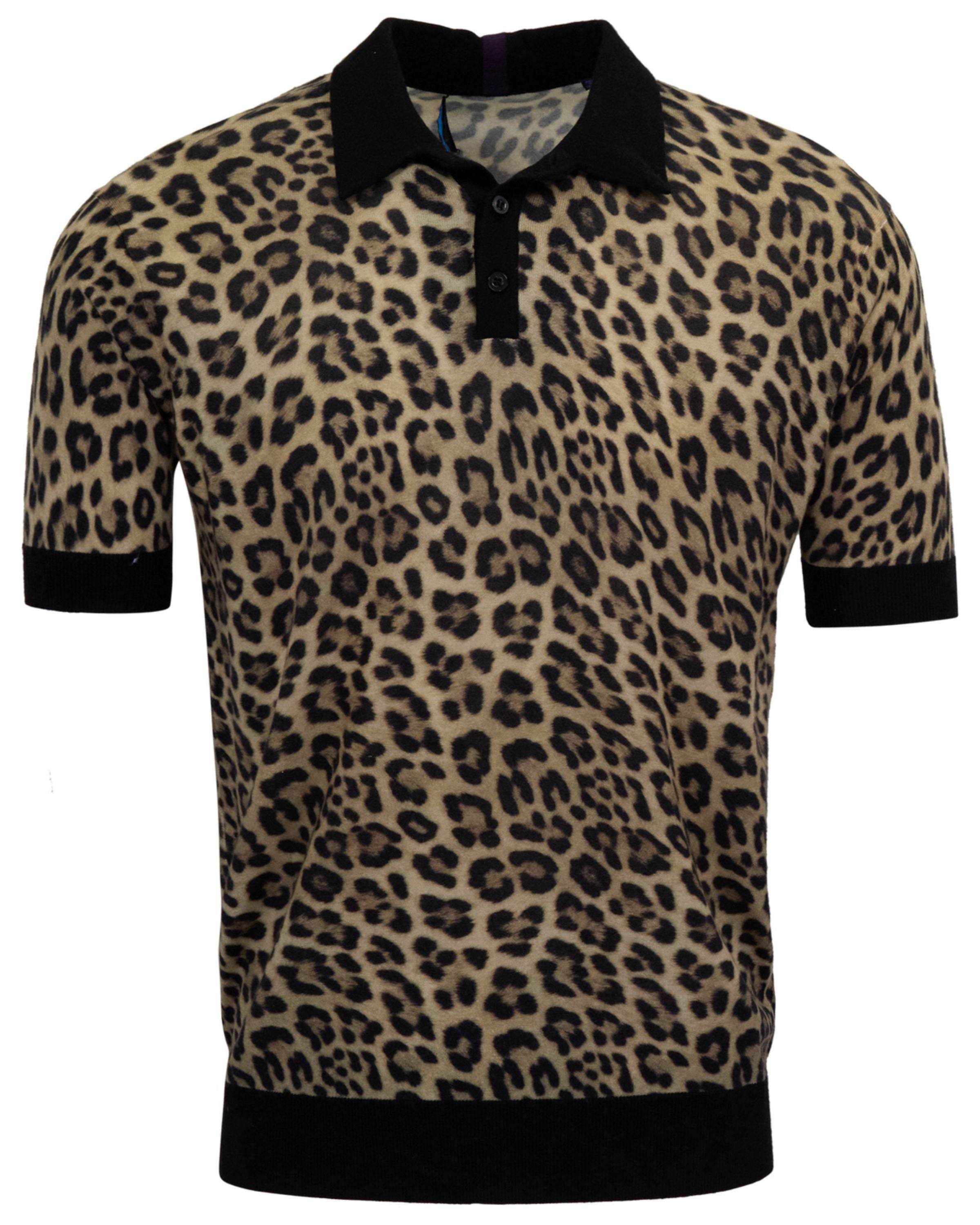 Pilgrim Leopard Brown Mens Merino Silk Cashmere Polo | Lords of