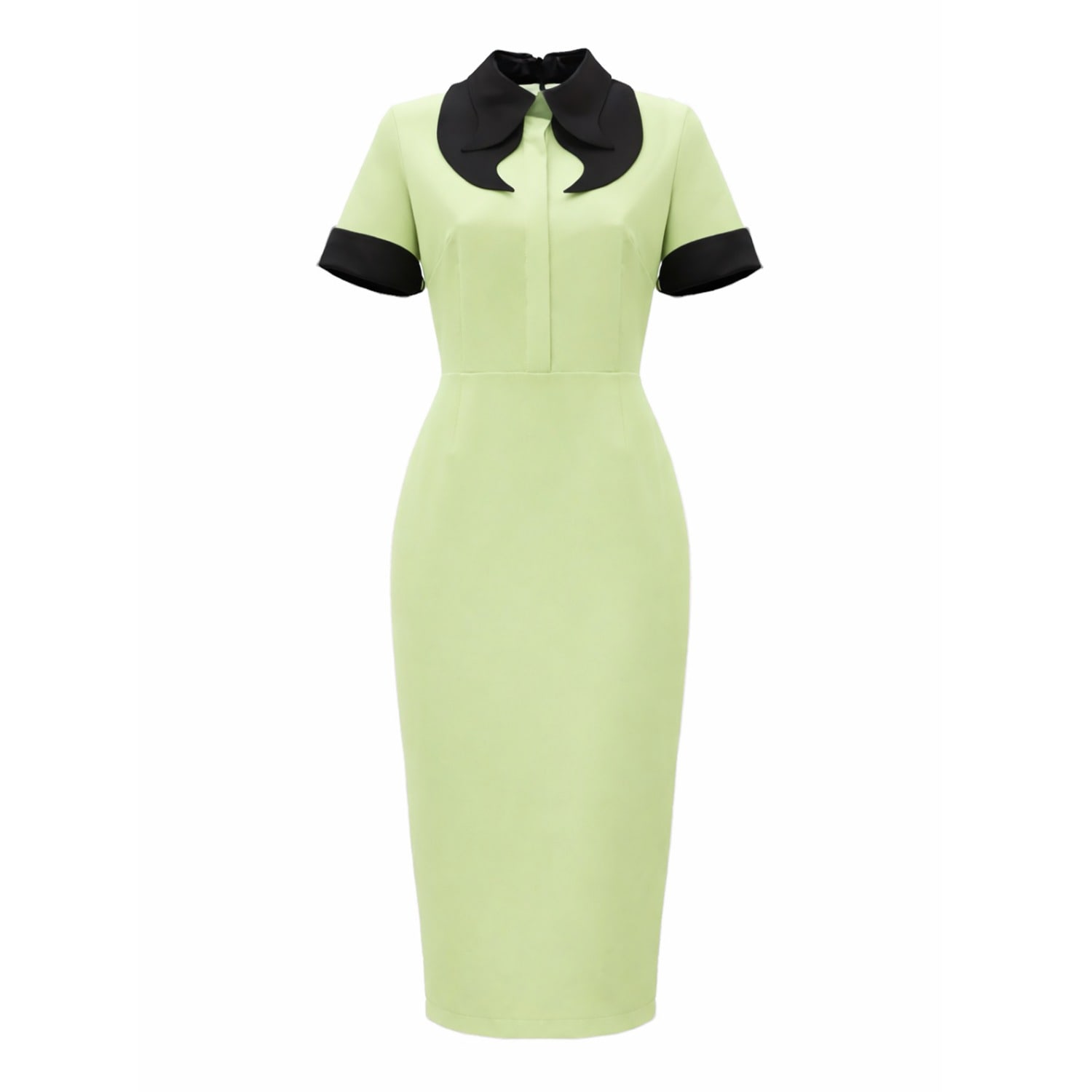 Polished Fitted Midi Short Sleeve Dress - Light Lime Green