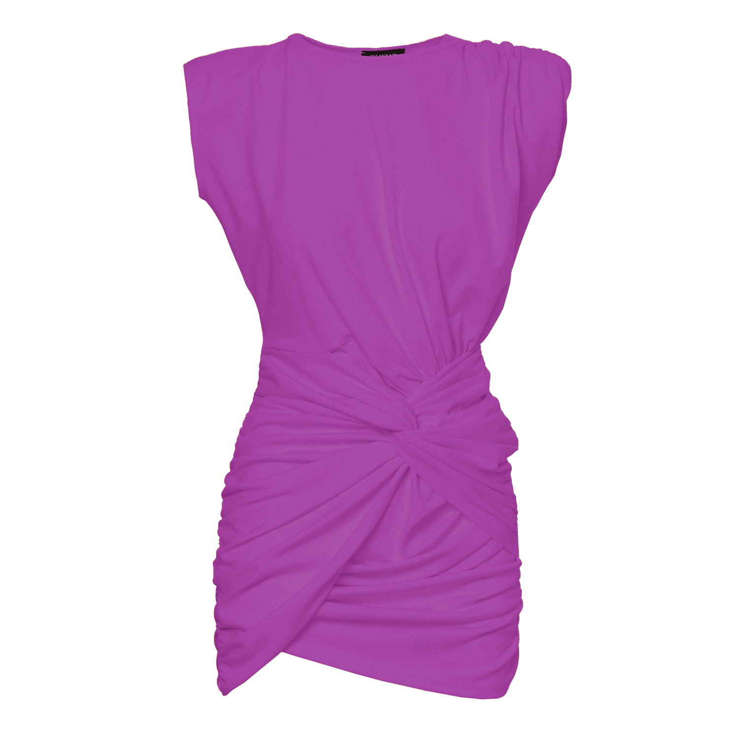 Purple Mini Dress With One Draped Shoulders And Pleats | BLUZAT