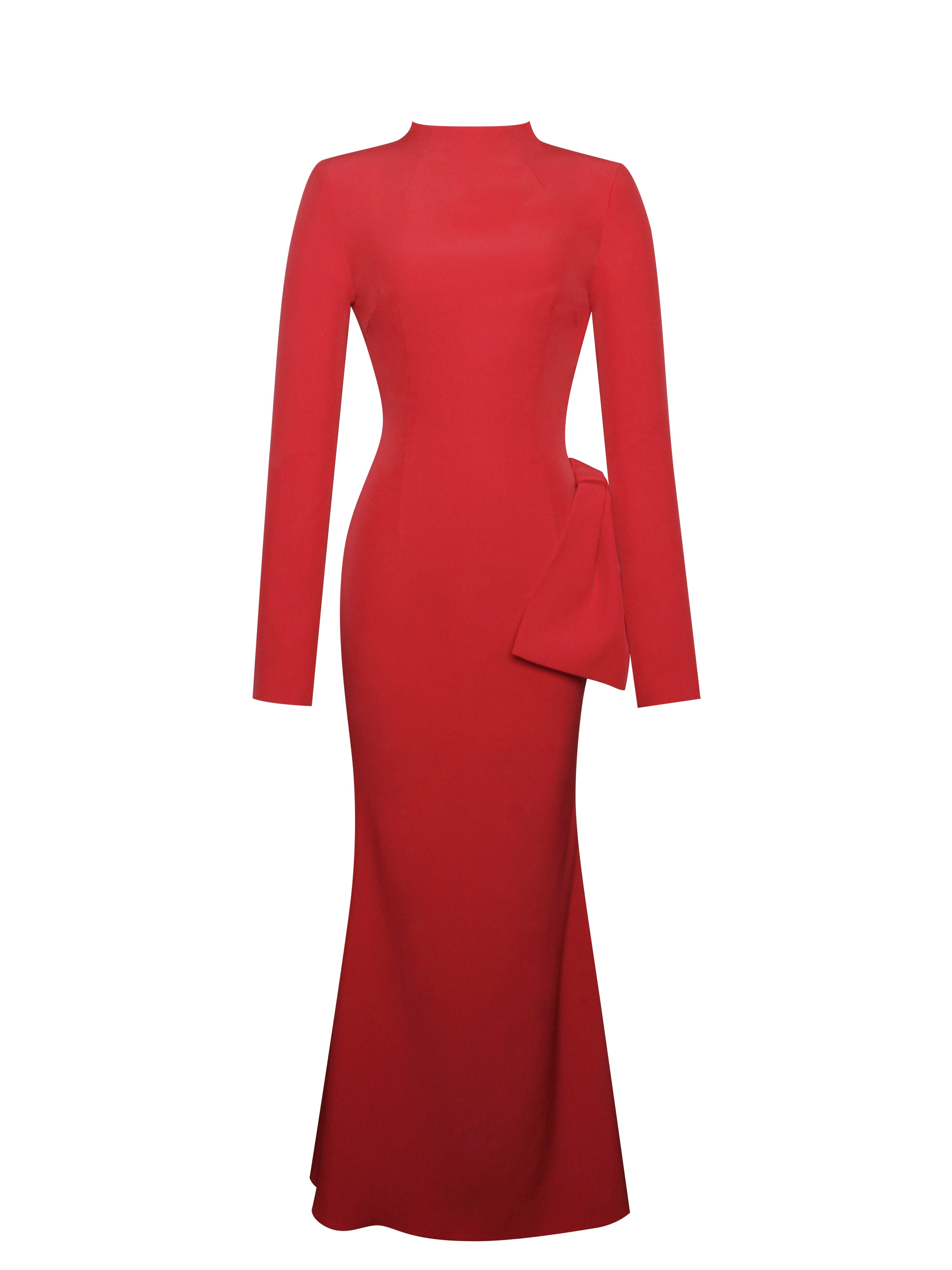 Radha Red Backless Longsleeve Maxi Dress With Bow | Miss Circle New York |  Wolf & Badger