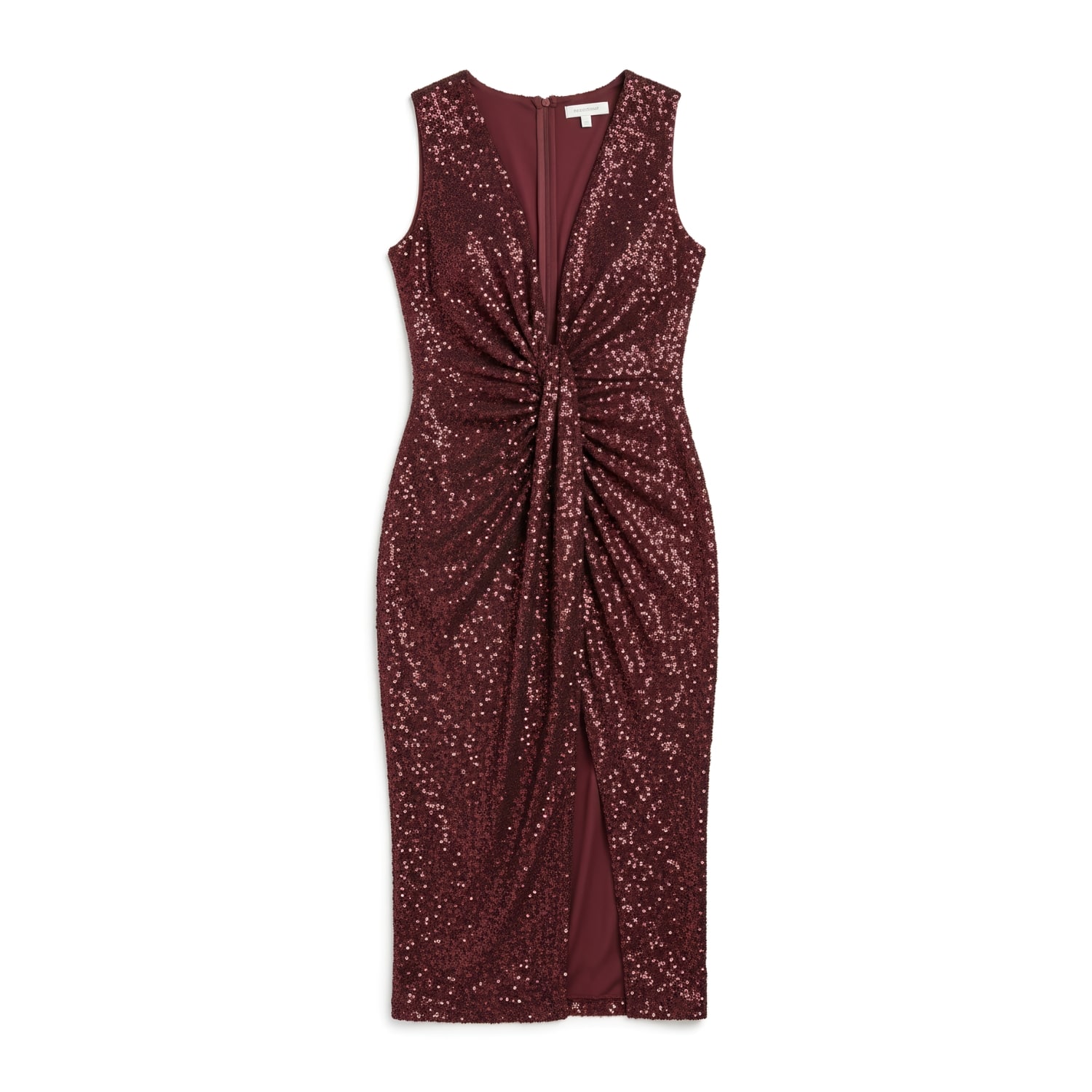 Latelier London Sequin Plunge Bodycon Midi Dress - Red