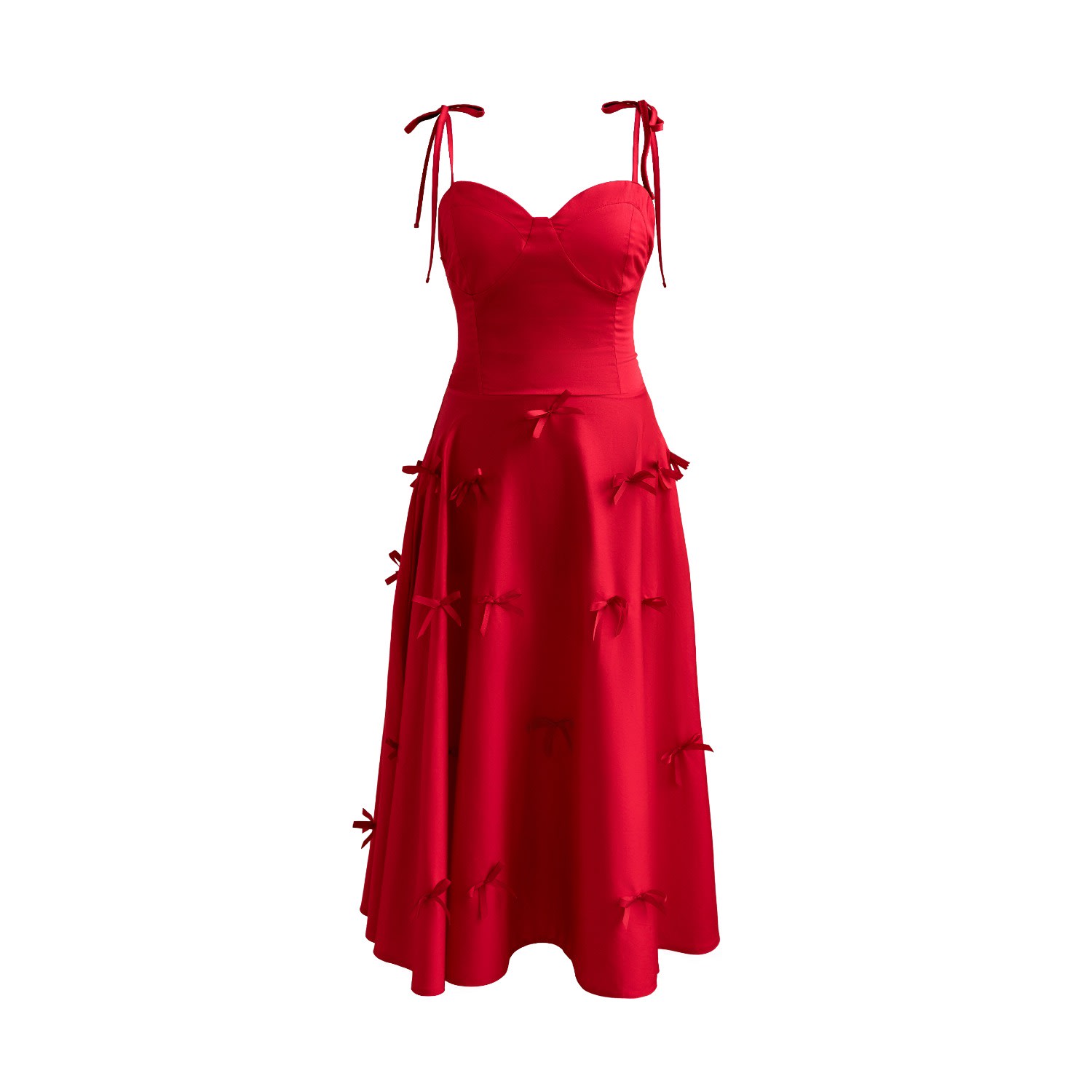 red midi sun dress Yumi Women's Viscose Ruched Tie Strap Midi Sun Dress