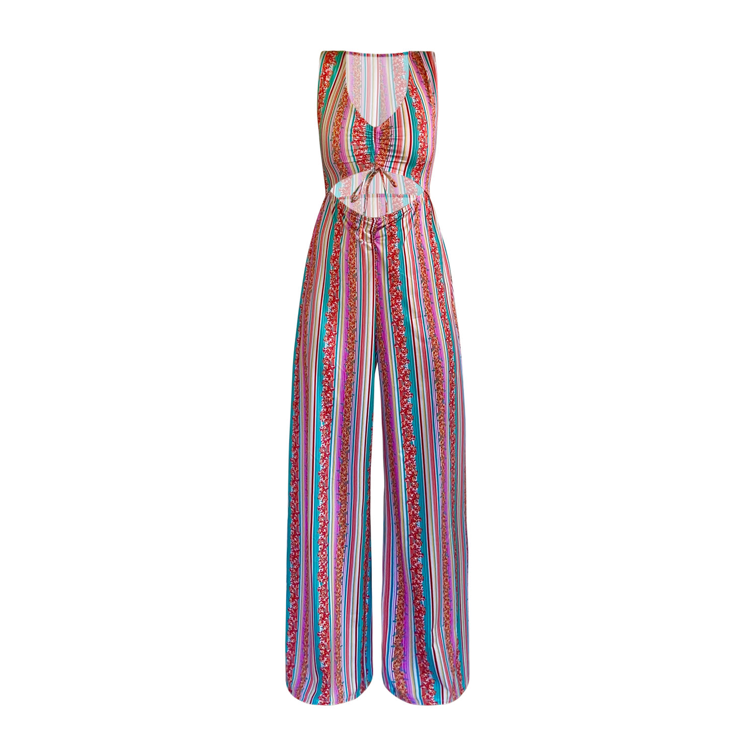 Rockstar Jumpsuit Wide Leg Multicolor Striped Vintage Miami