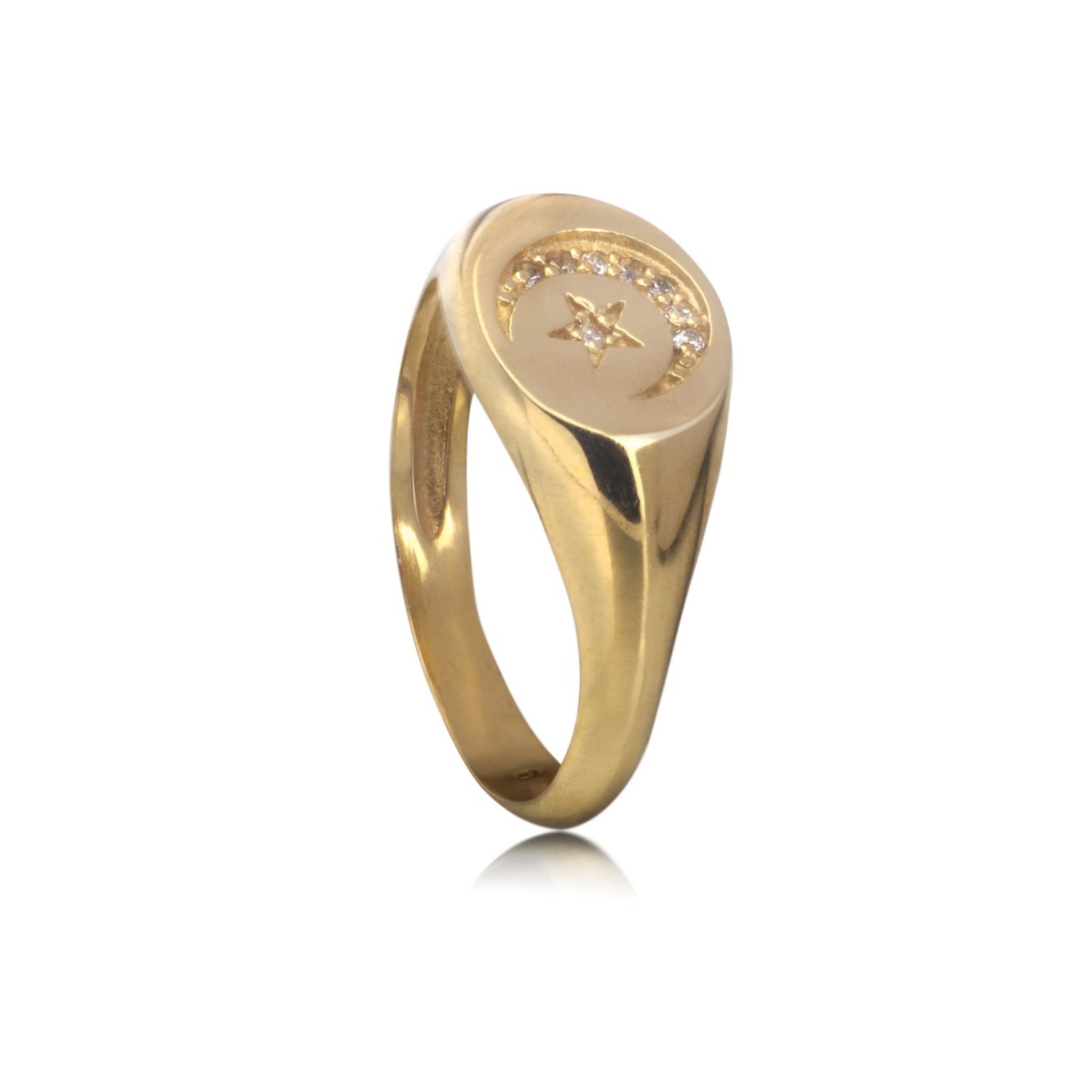 Round Celestial Signet Ring With Cz In Gold Vermeil | The Jewelry