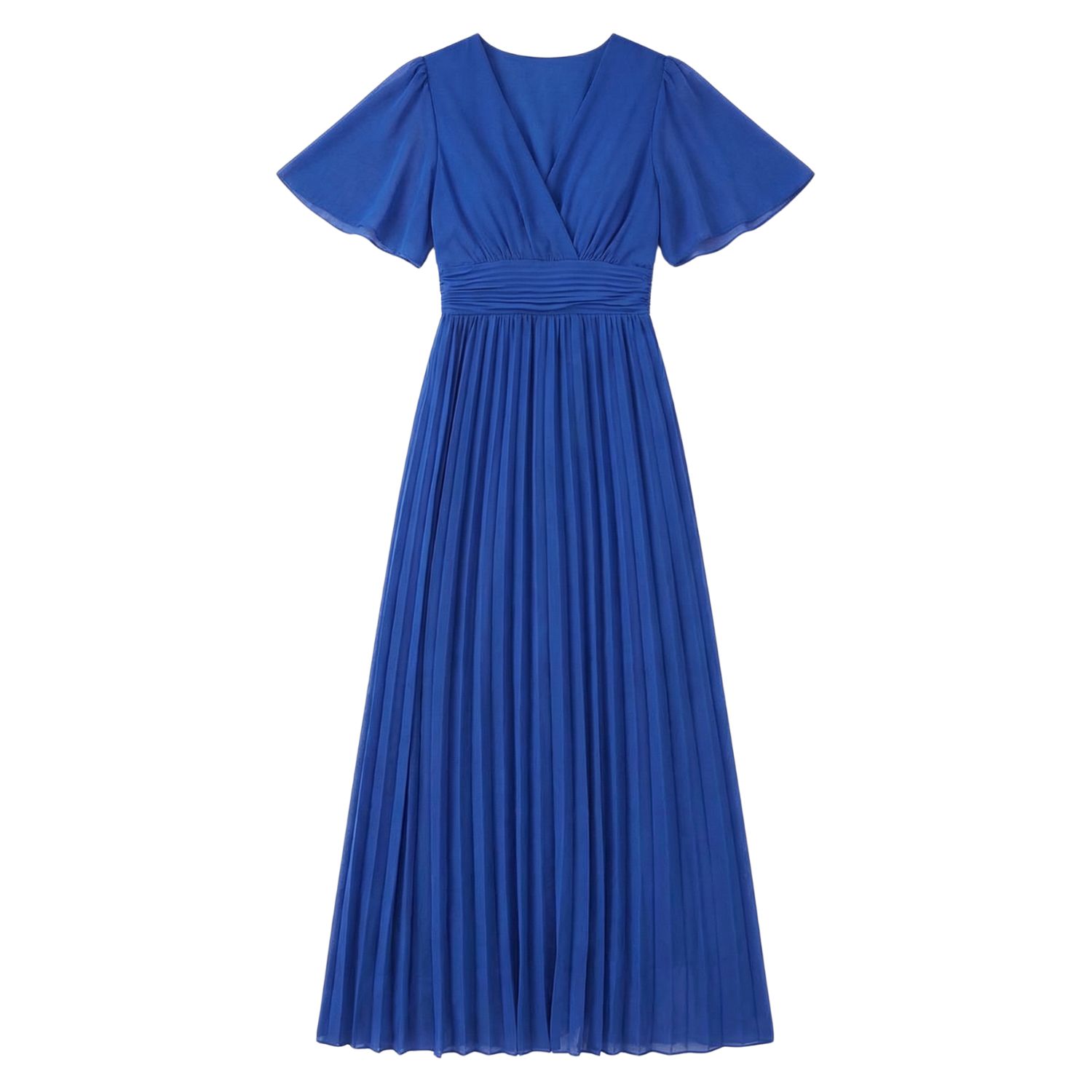 freshly brewed midi dress blue Women's Royal Pleated With Flutter Sleeves | M/L Whether youre attending a quarterzip FINAL SALE - Satin Collar:17.5