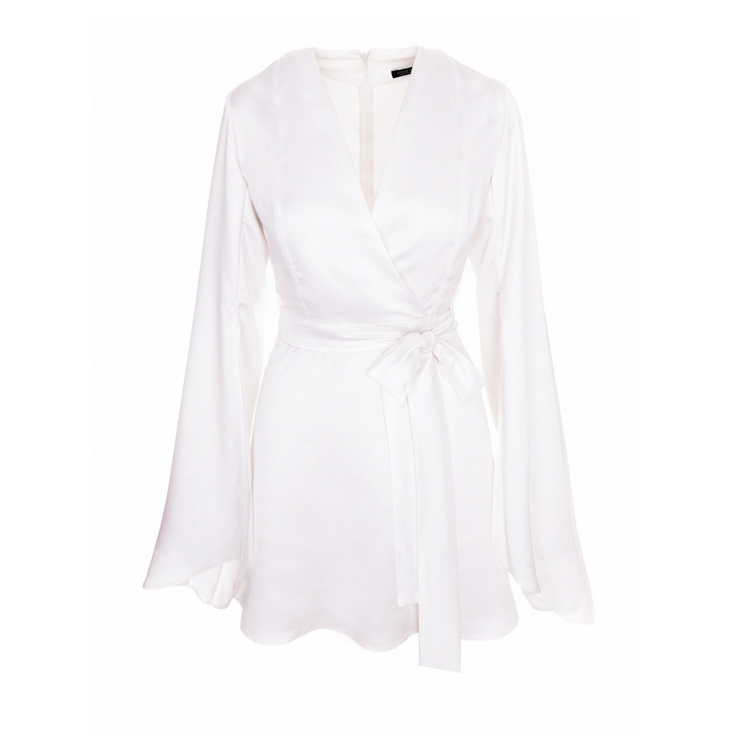 Avenue N29 Satin Short Dress with Arm Slit - White