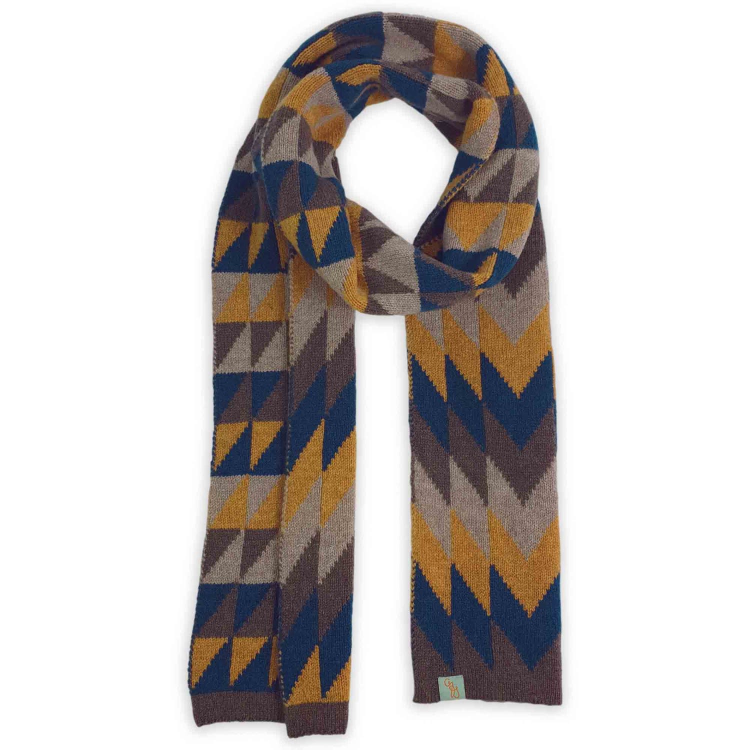 tobacco scarf Pure Cashmere Triangle Carbon Footprint Certification by the Peruvian Ministry of Production Men's Brown / Blue /