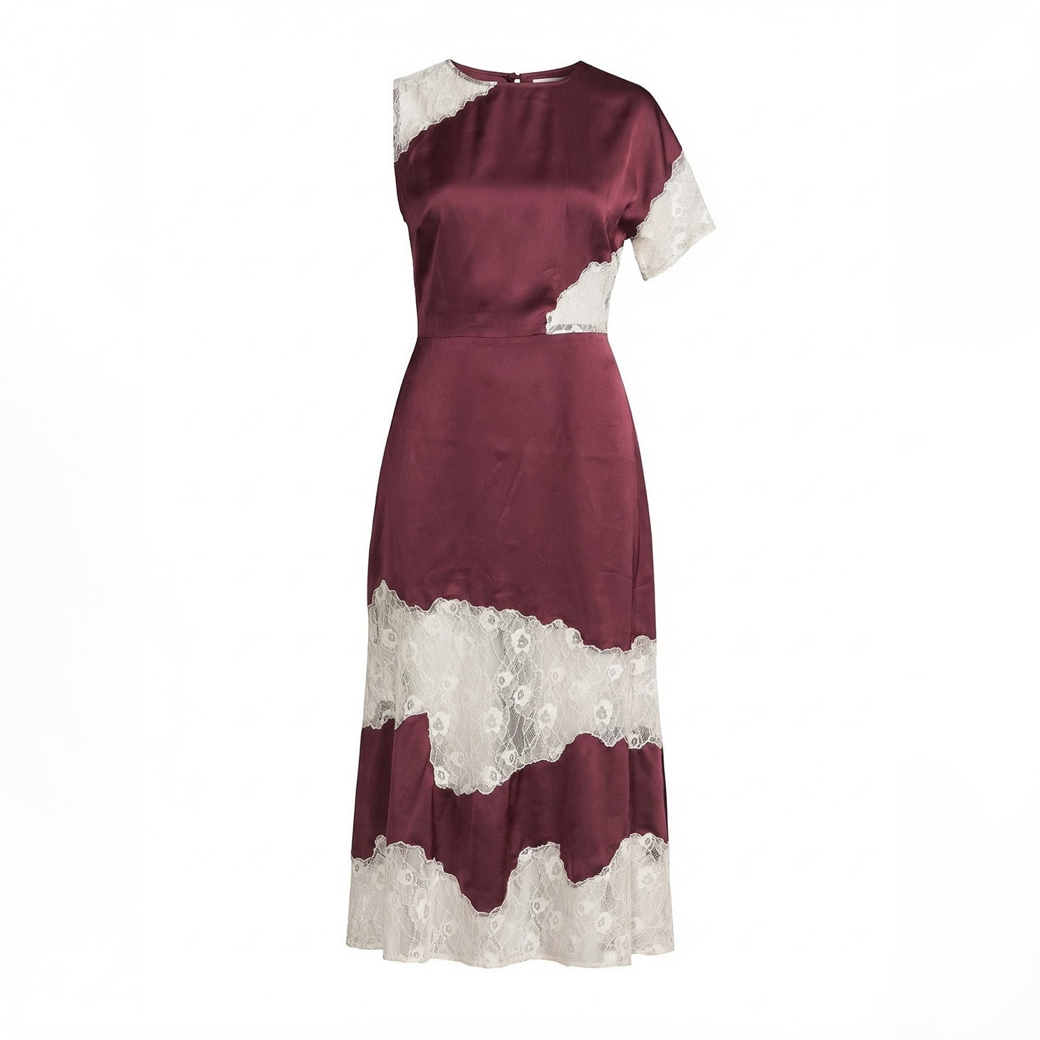 what shoes to wear with burgundy lace dress Women's Outfit: Burgundy Lace Midi Dress, Beige Leather Pumps, Burgundy  Velvet Clutch