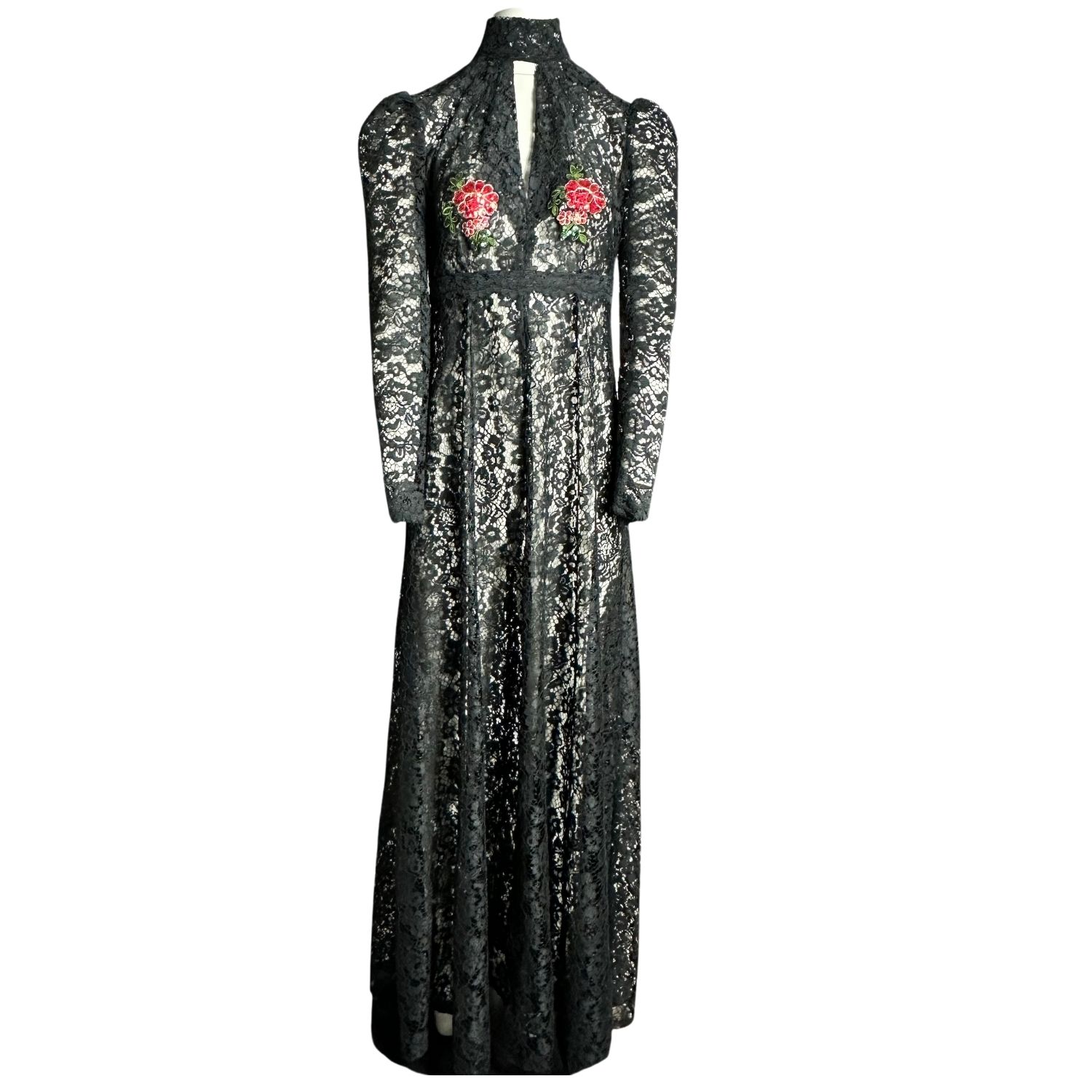 Sheet Black Lace Vintage Maxi Dress High Neck by Couture To Your Door