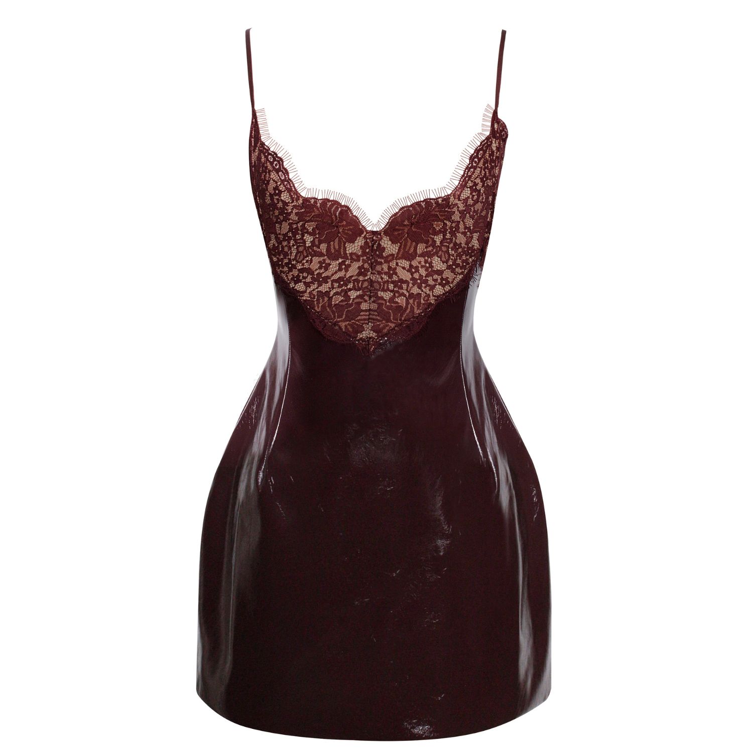 shelby dark brown vegan leather with lace mini dress Shelby Dark Brown Vegan Leather With Lace Mini Dress by Miss Circle New York