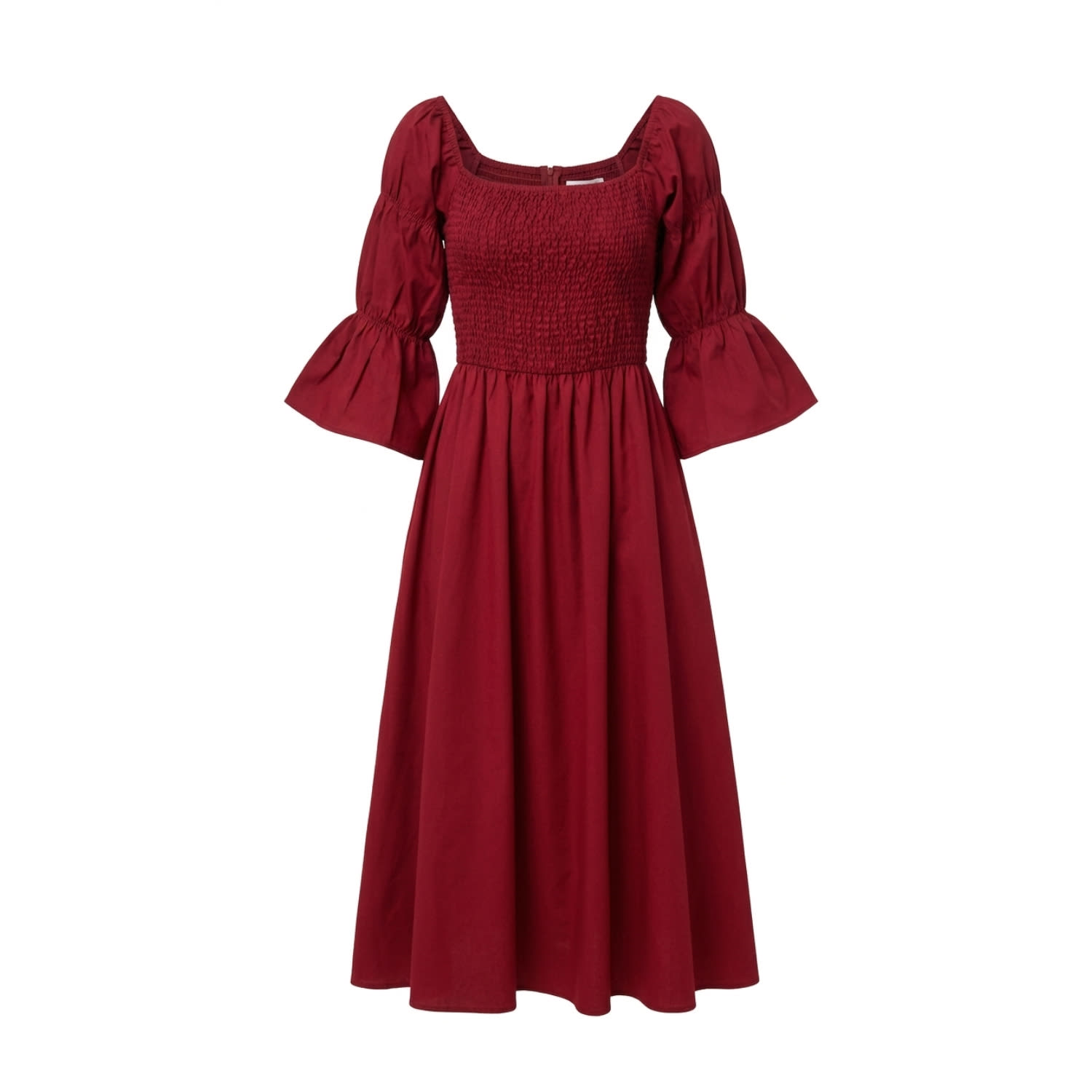 shirred bodice midi dress Cutwork Sleeve Shirred Bodice Midi Dress in Black