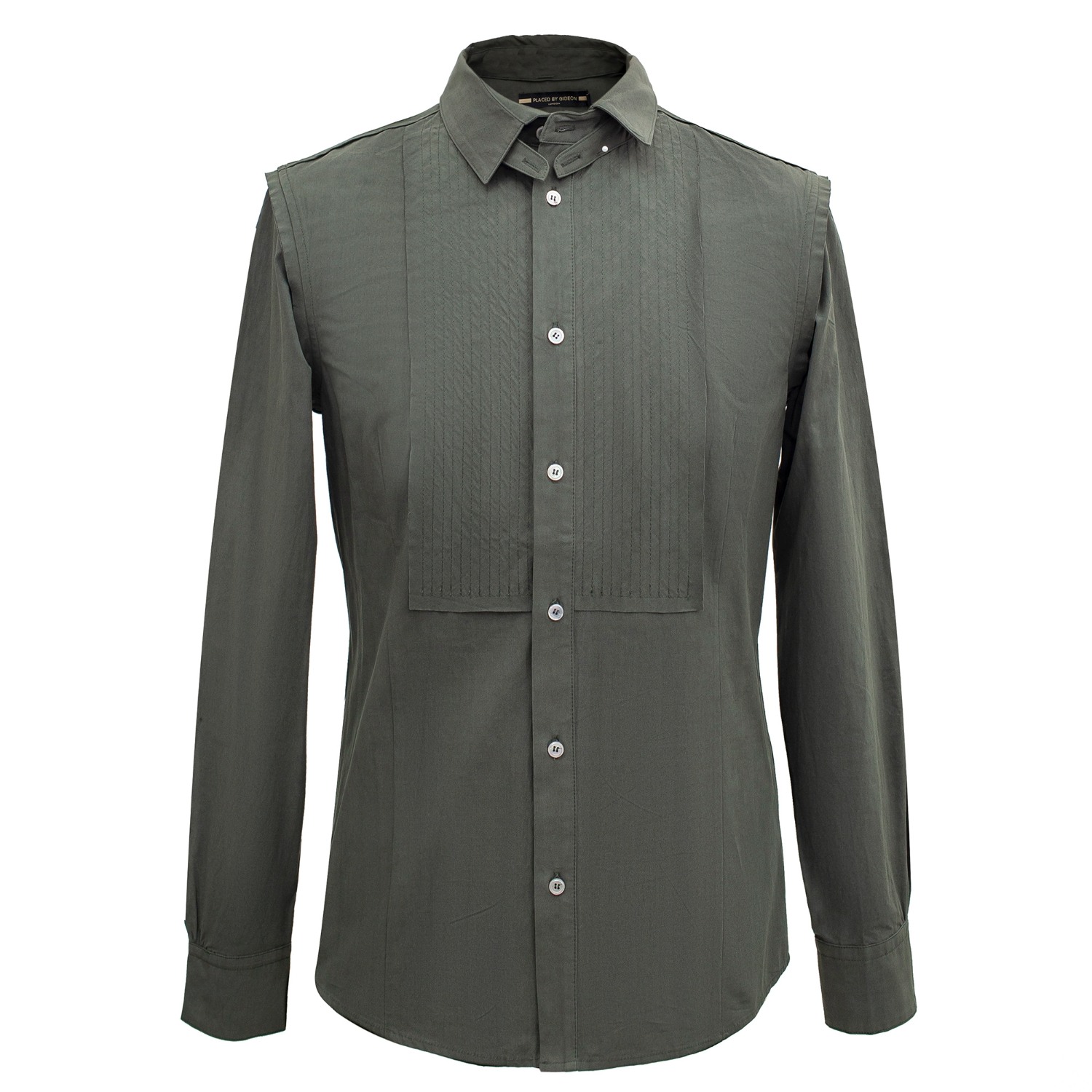 Shirt With Topstitched Bib And Removable Collar - Green