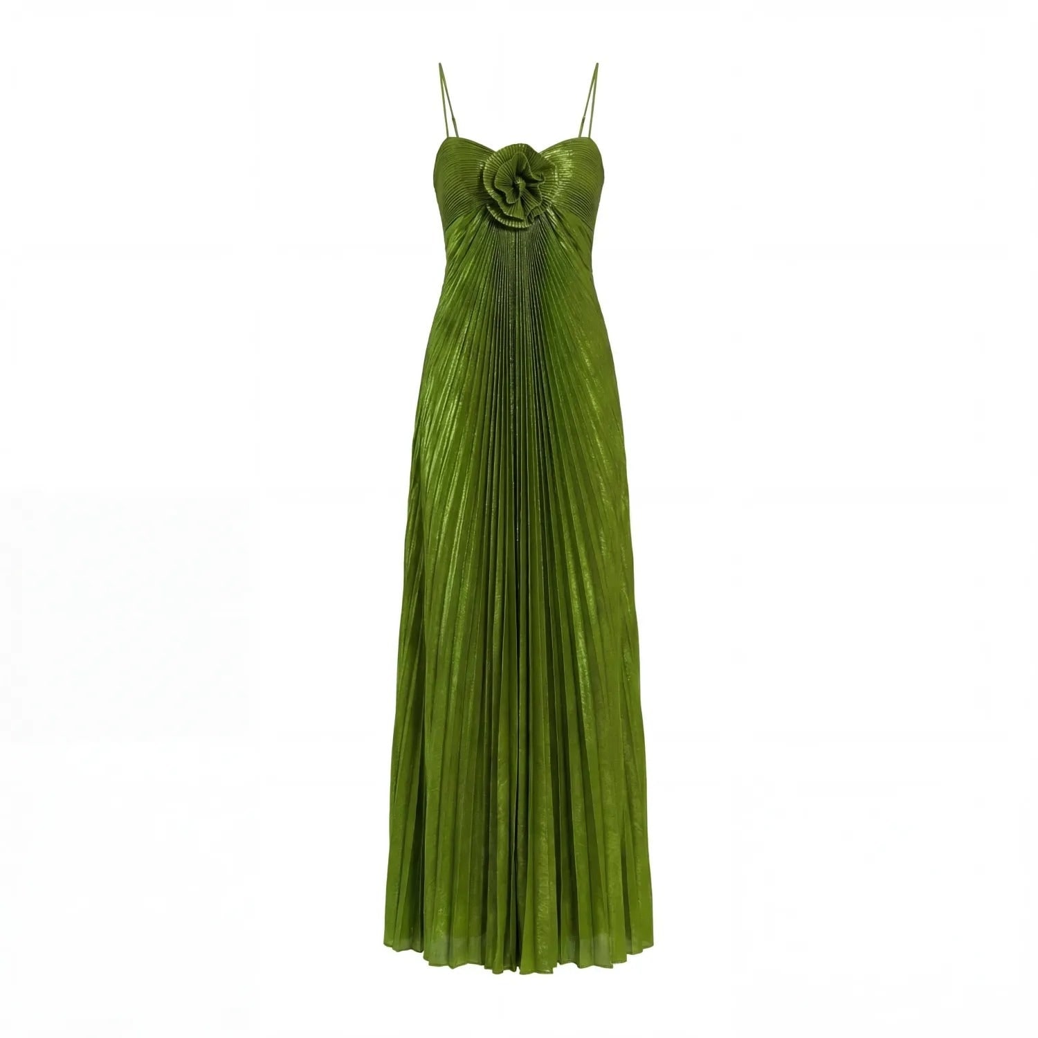 mac duggal green pleated dress Green Pleated Halter Neck Asymmetrical Hem Gown