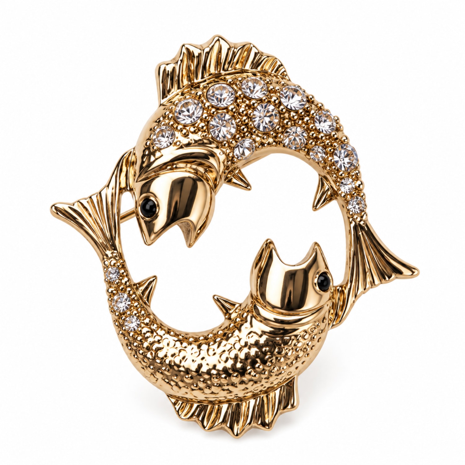 Sparkling Gold Plated Pisces Zodiac Double Fish Statement Brooch