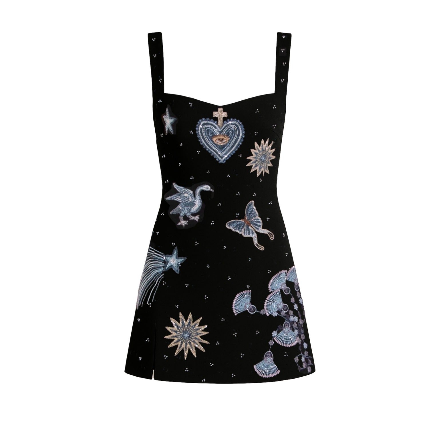 Black Beaded Mini Dress With Celestial Star Embroidery And Embellished  Details by Laura Slings