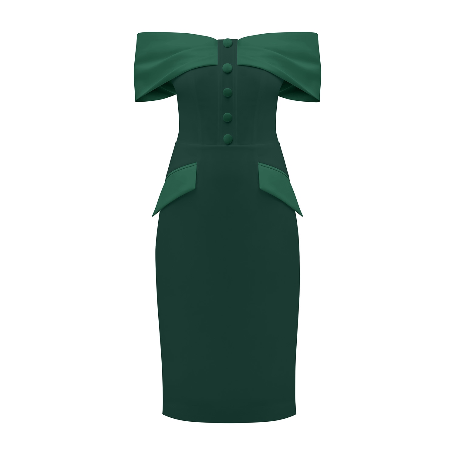 Women's Steel Confidence Off-Shoulder Midi Dress - Dark Green | Extra Large | Tia Dorraine
