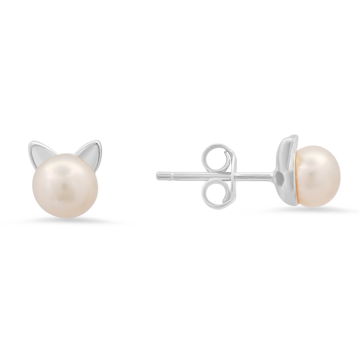 Sterling Silver Kitty Cat Pearl Stud Earrings Kylie Harper