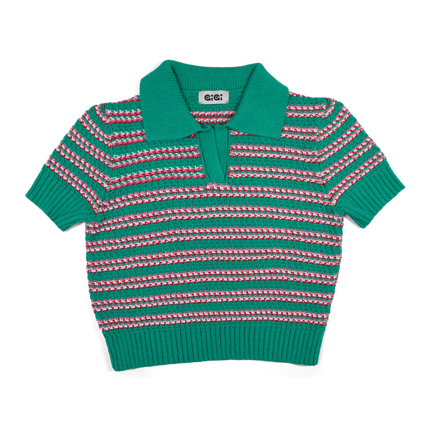 Stripe Polo Top In Green Multi | GiGi Knitwear | Wolf & Badger Stripe Polo Top In Green Multi | GiGi Knitwear | Wolf & Badger