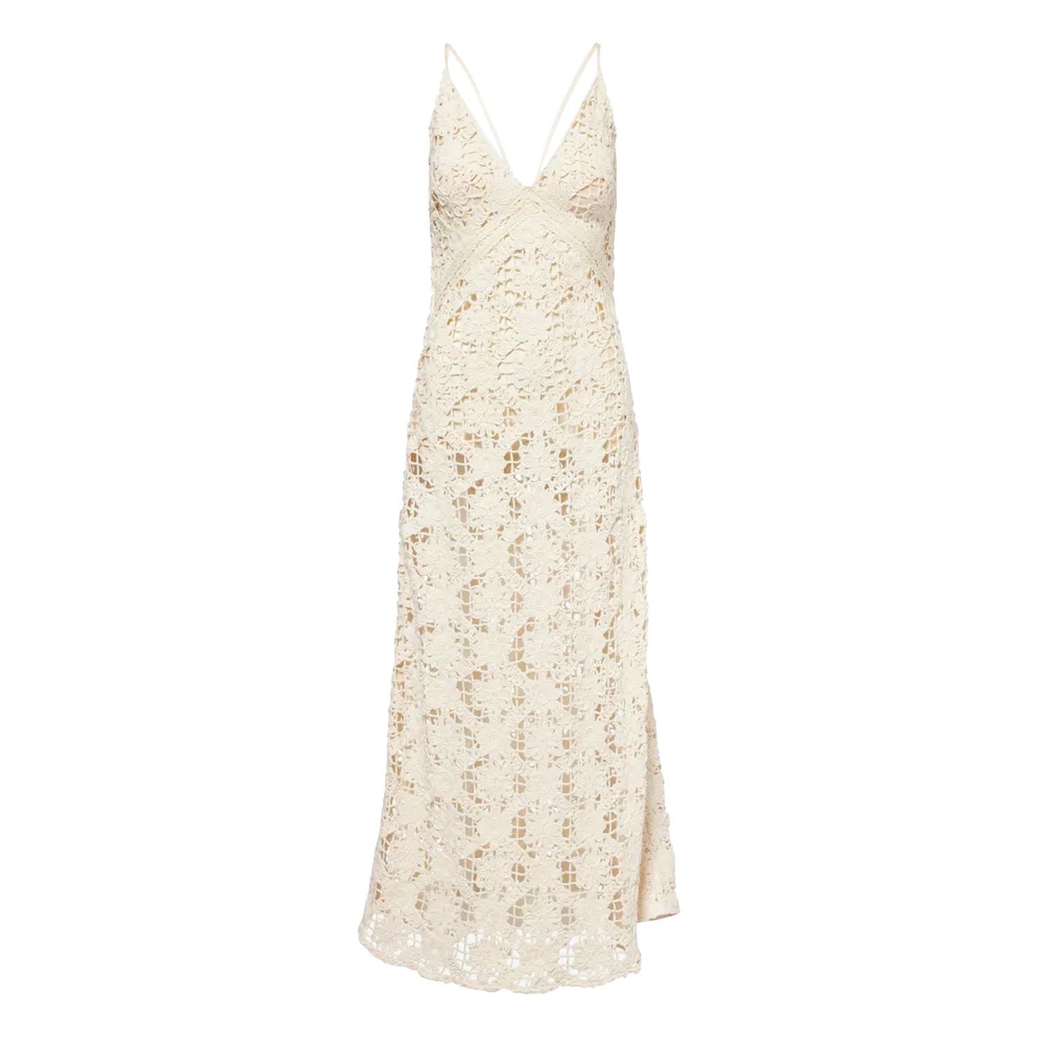 mirror palais brown beaded dress Beige Long Sleeve Crochet Maxi Dress main image 1