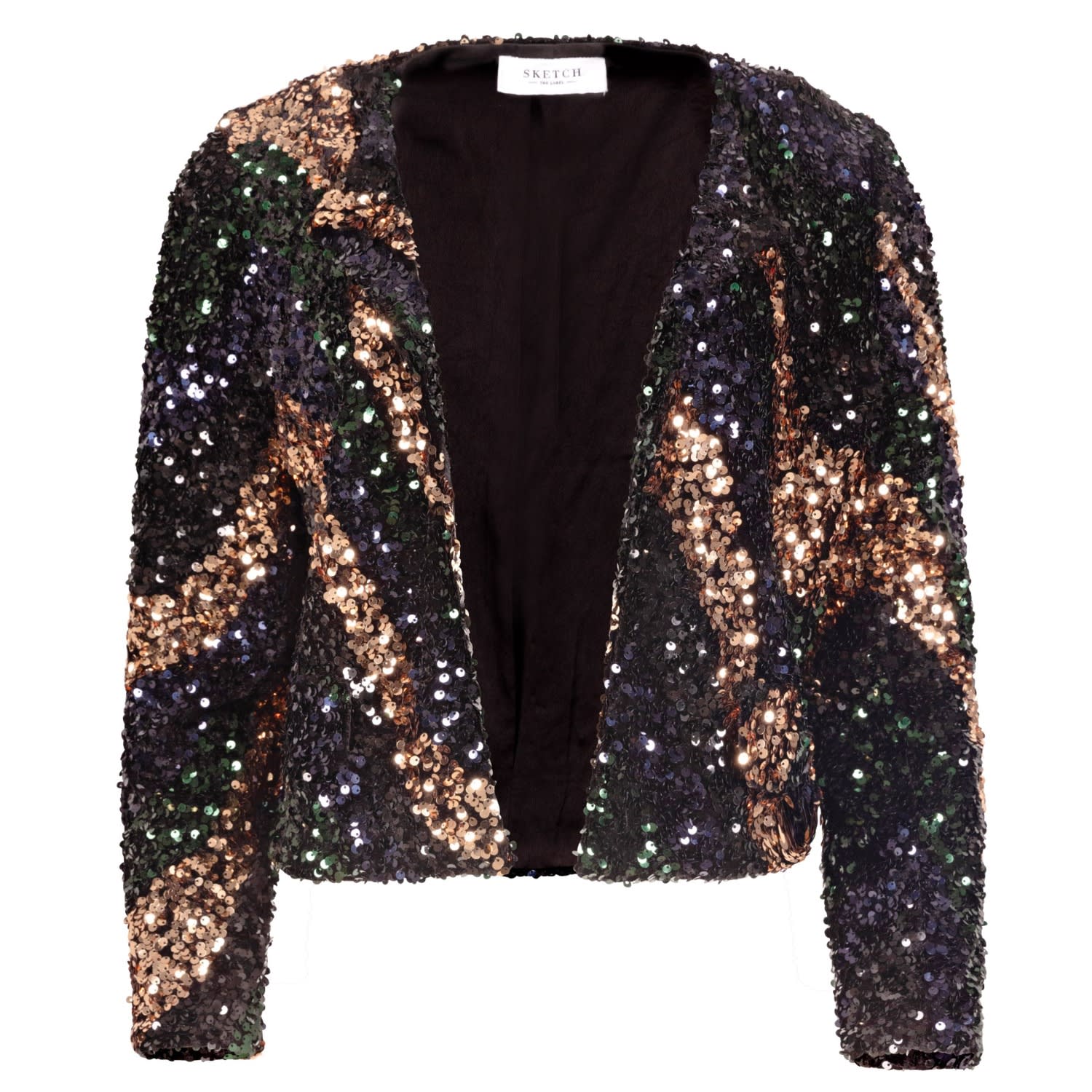 Women s Black Rose Gold Green Taylor Emerald and Gold Sequin Glitter Jacket Medium Sketch The Label