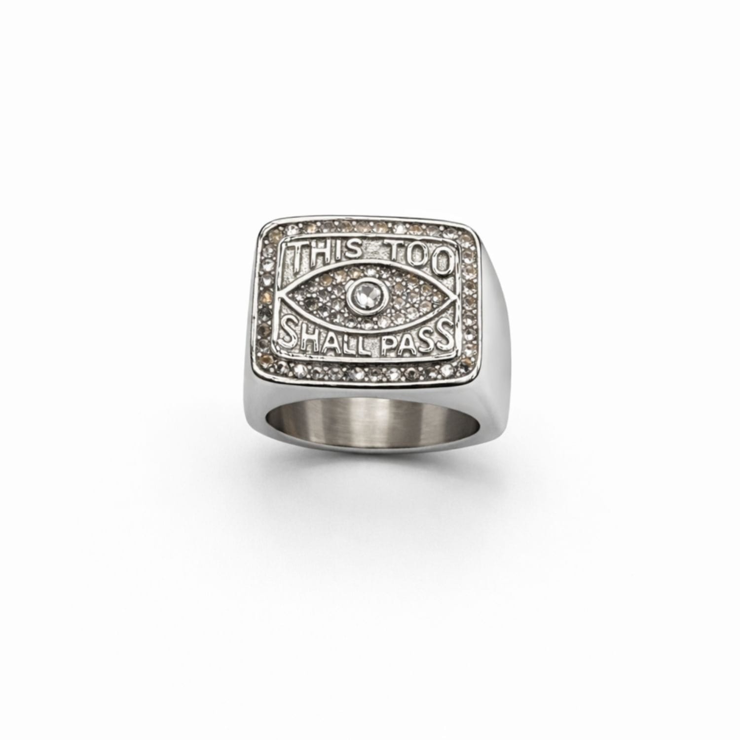 This Too Shall Pass Evil Eye Signet Ring Silver | Jagged Halo 