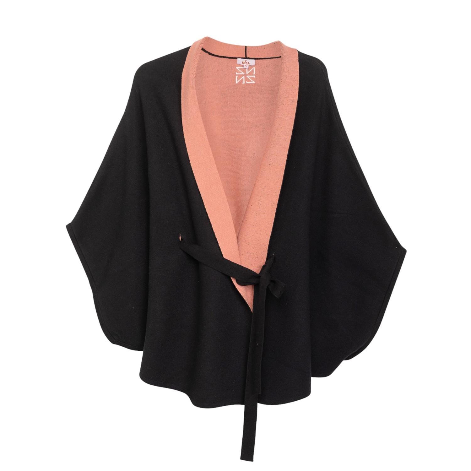 Two Colored Poncho Sweater Black NIZA Wolf Badger