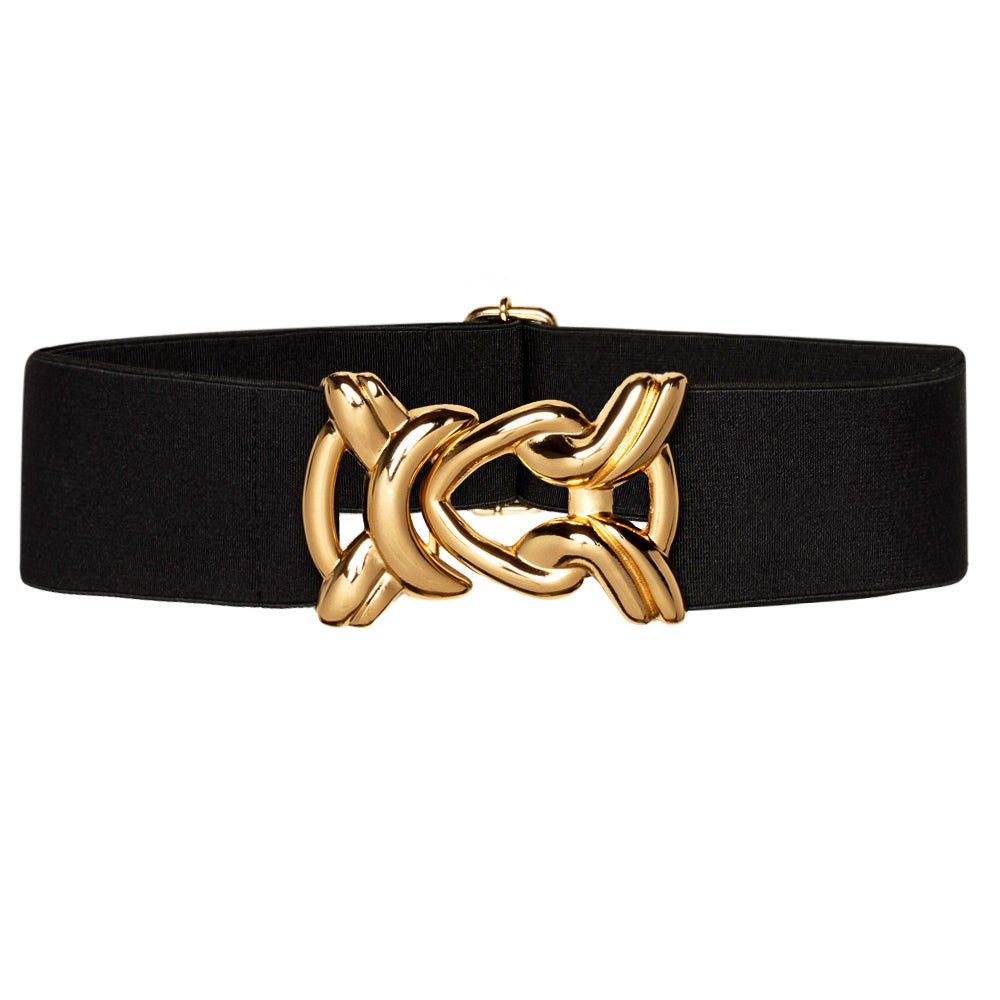 Stretch Belt With Gold Metal Knot Buckle - Black | BeltBe  display picture 1