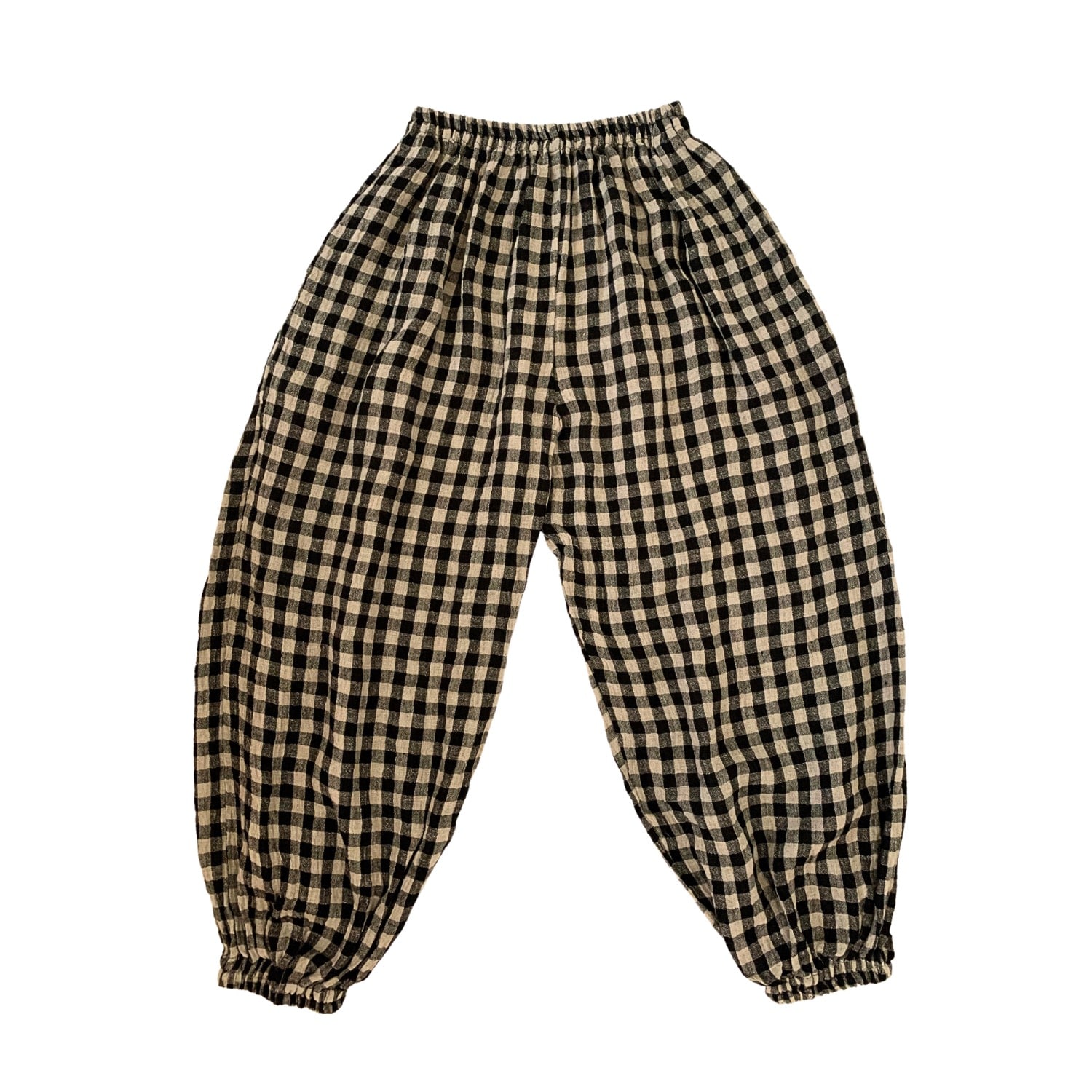 Vanessa Linen Gingham Balloon Pants In Black | Pink Haley | Wolf