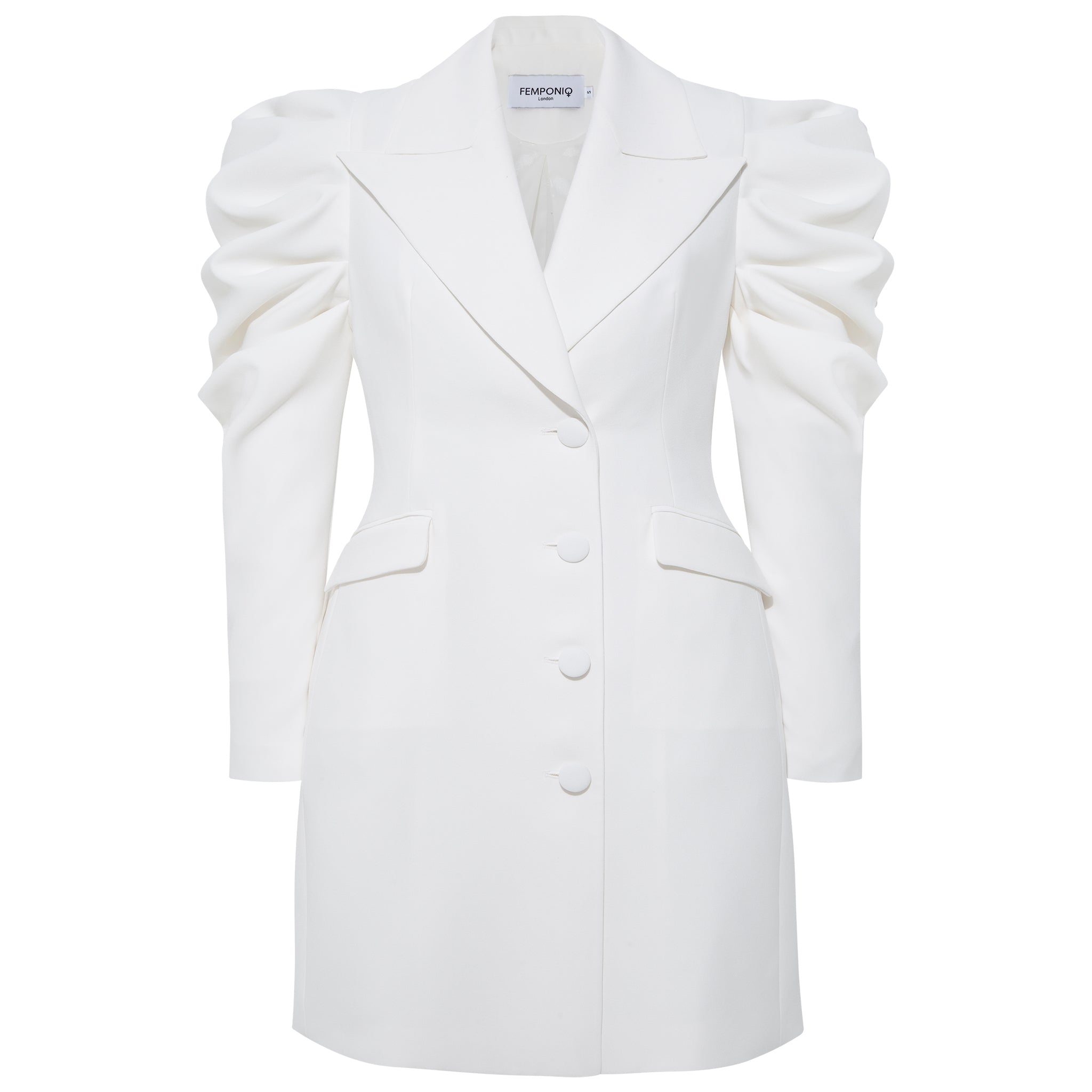 Draped Sleeved Tailored Blazer Dress White Femponiq Wolf Badger