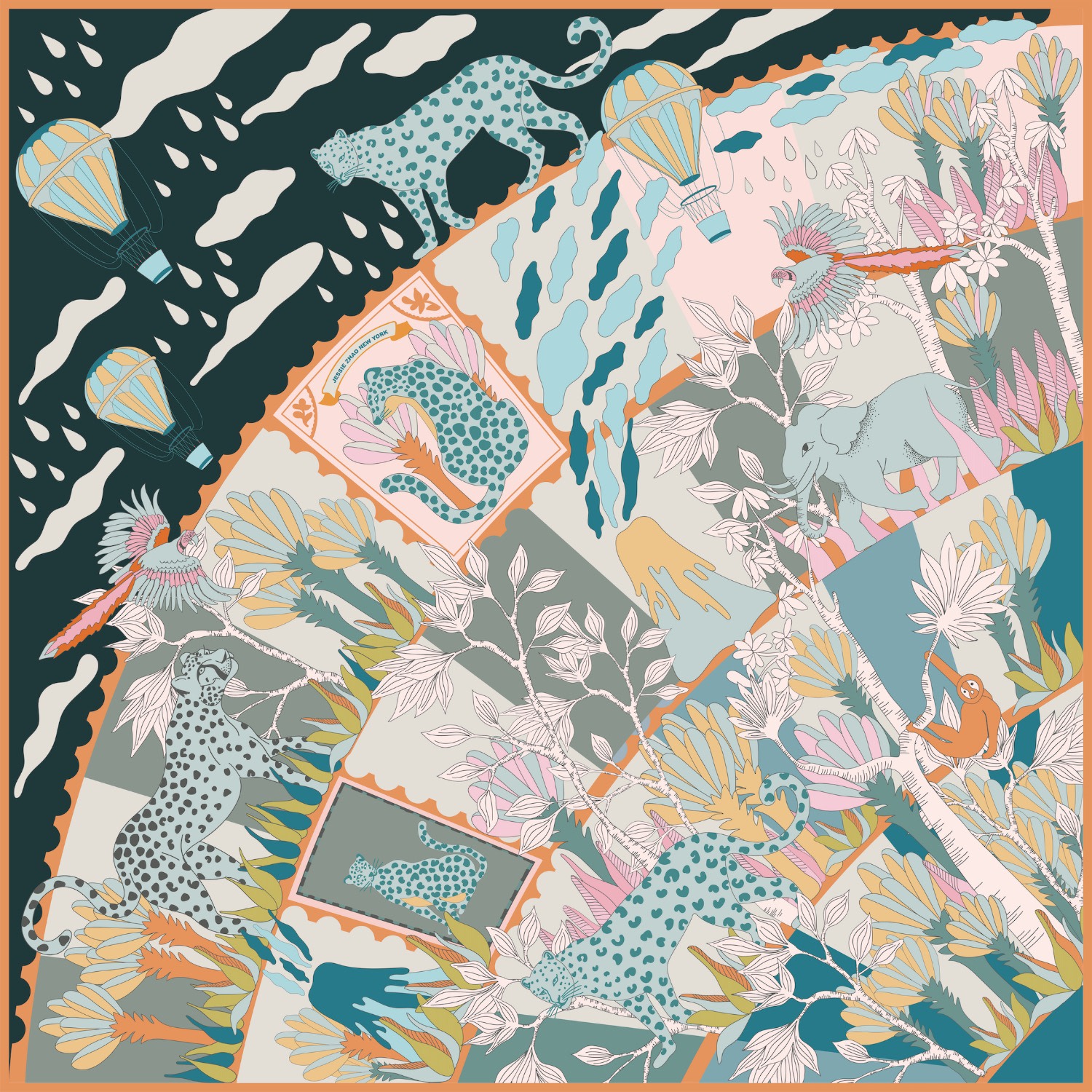 Double Sided Silk Scarf Of World Travel | Jessie Zhao New York