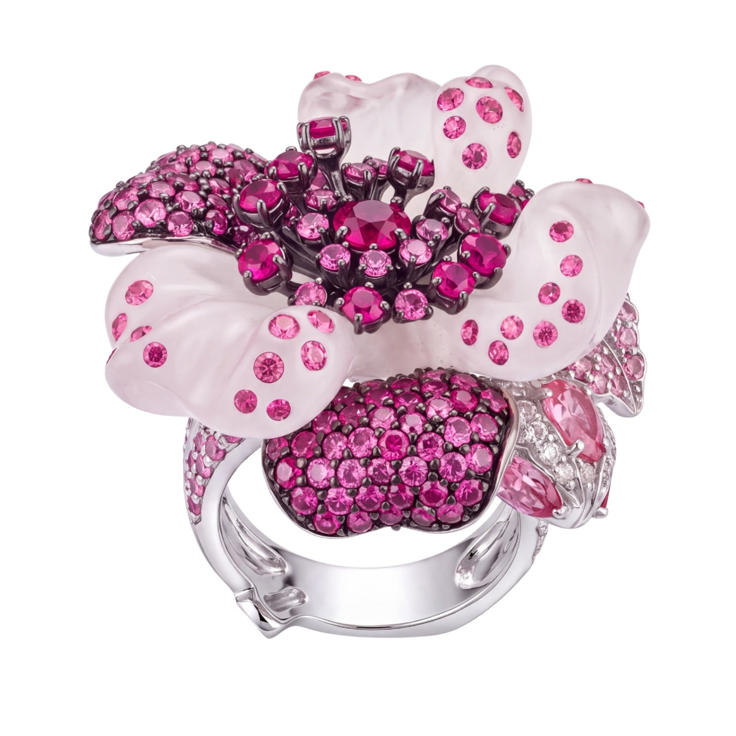 White Jade Ruby Rose Flower Cocktail Ring Silver | LATELITA | Wolf