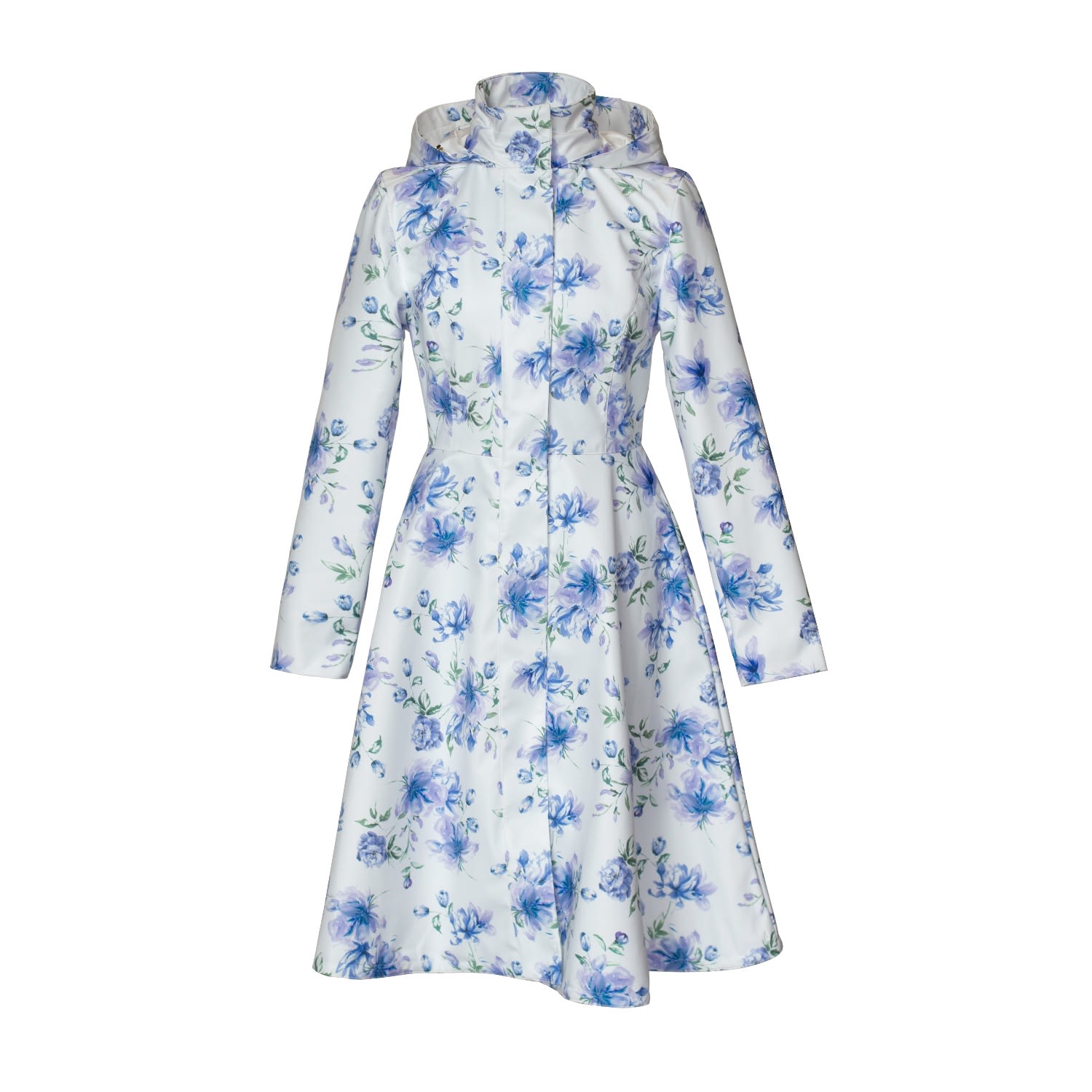 Blue plant printed coat deals