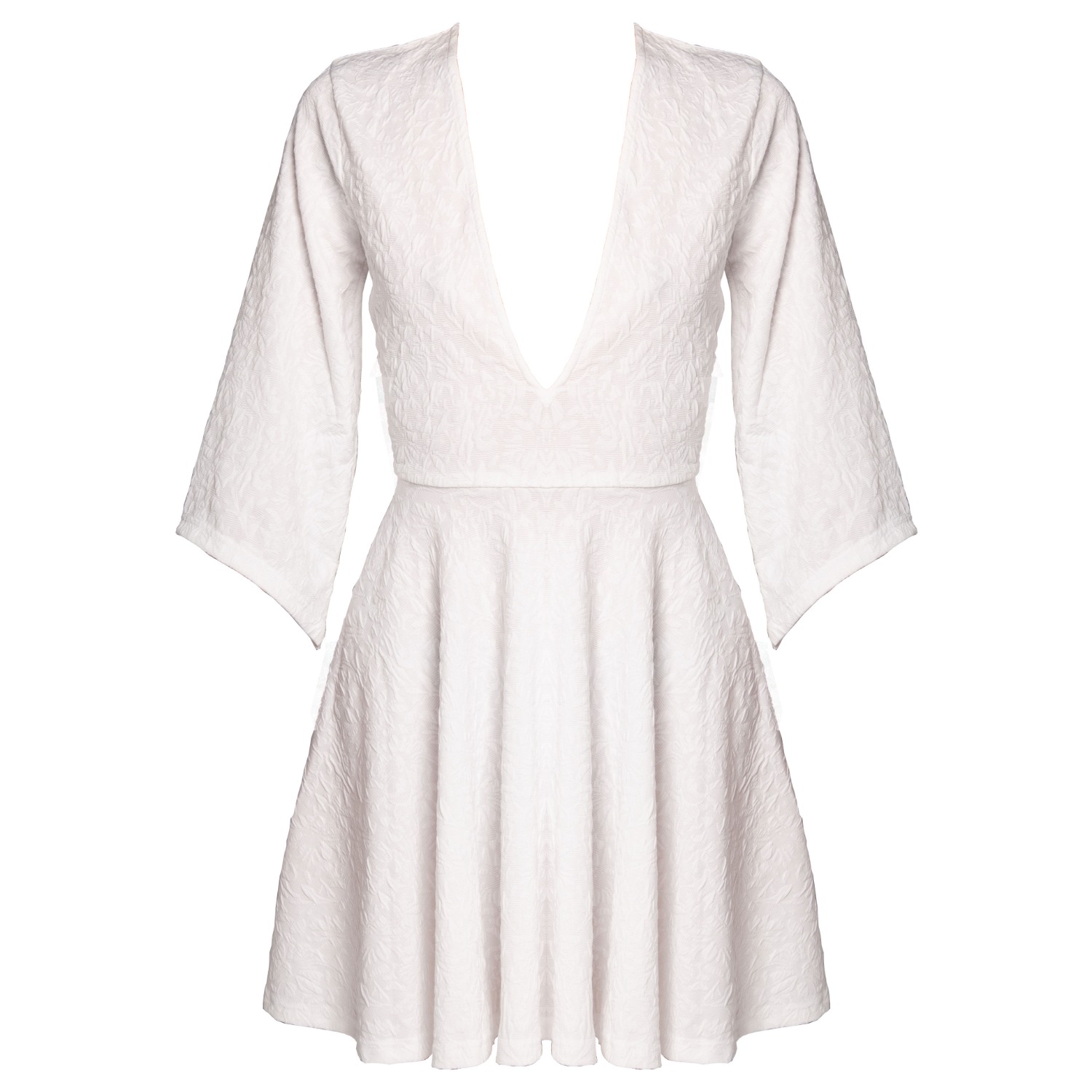 white v neck skater dress Ettie Plunge Neck Textured Skater Dress