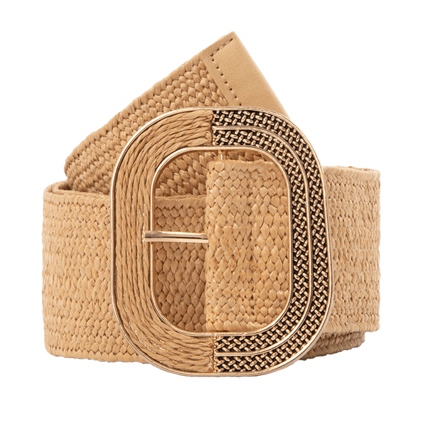 Woven Natural Straw Wide Waist Belt with Black Buckle 9d2e1f18-4b4a-4a9f-9403-  main image 4