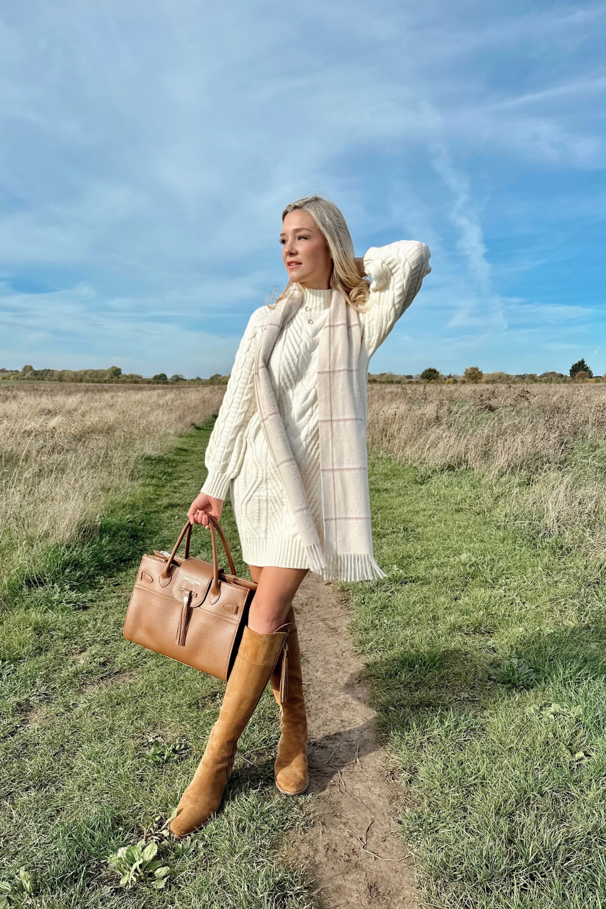 white christmas dresses Fluffy Knitted Roll Neck Jumper Dress Cream – Styledup.co.uk main image 1