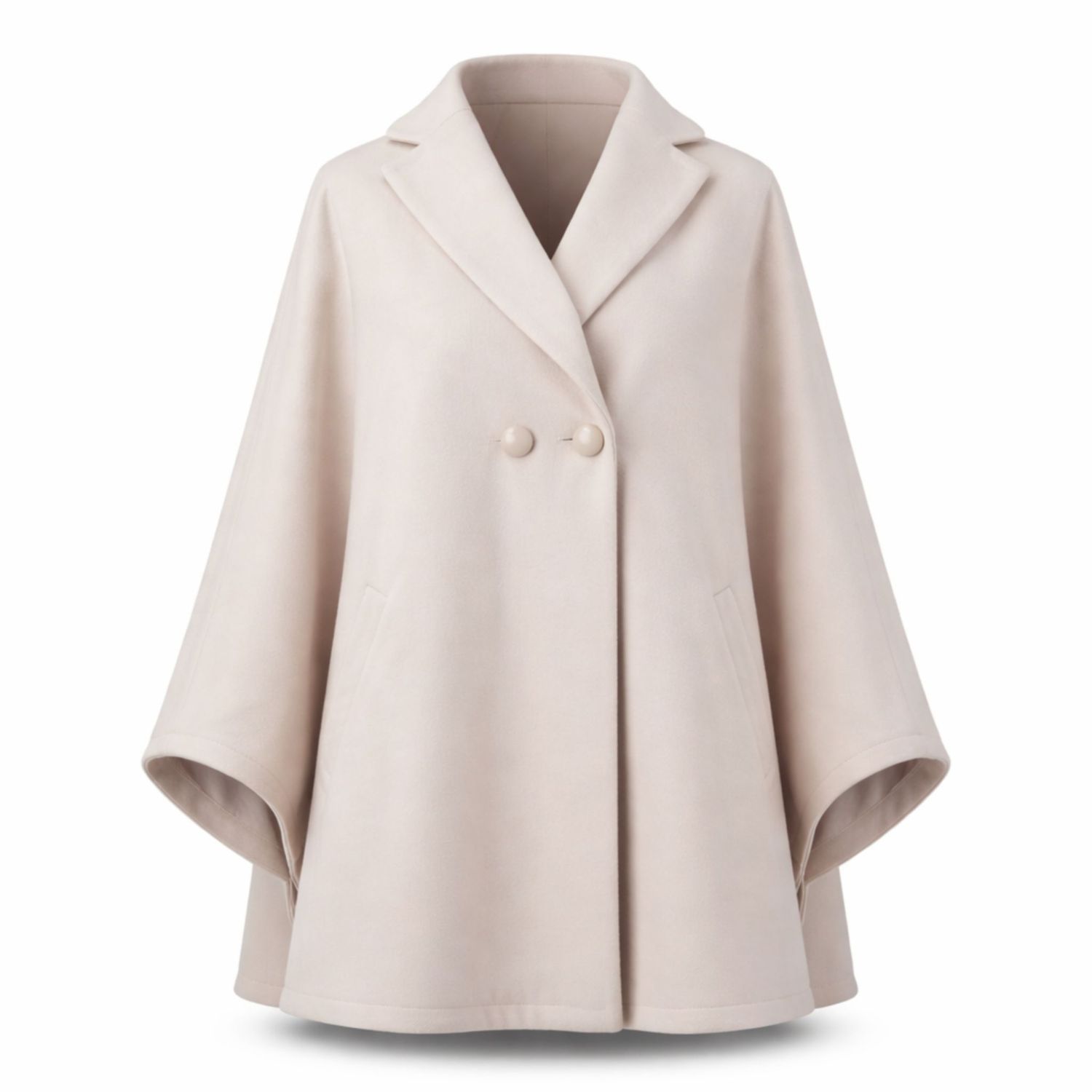 Wool Poncho Cape Coat With Buttons In Off White | Nikka Place