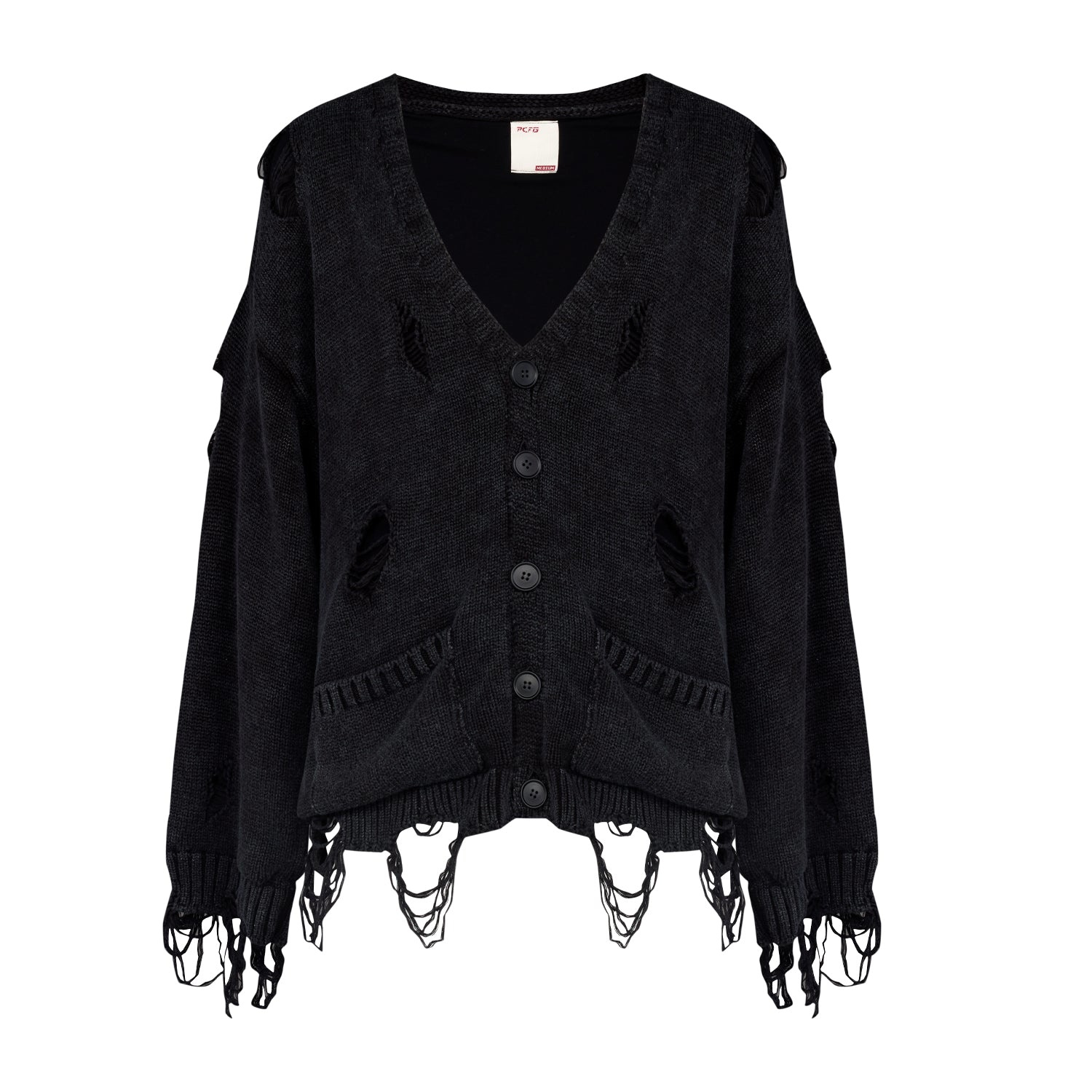 トップス RYU KAGA Damaged knit cardigan Your Itch Ripped Knit Cardigan - Jet Black | PCFG | Wolf & Badger