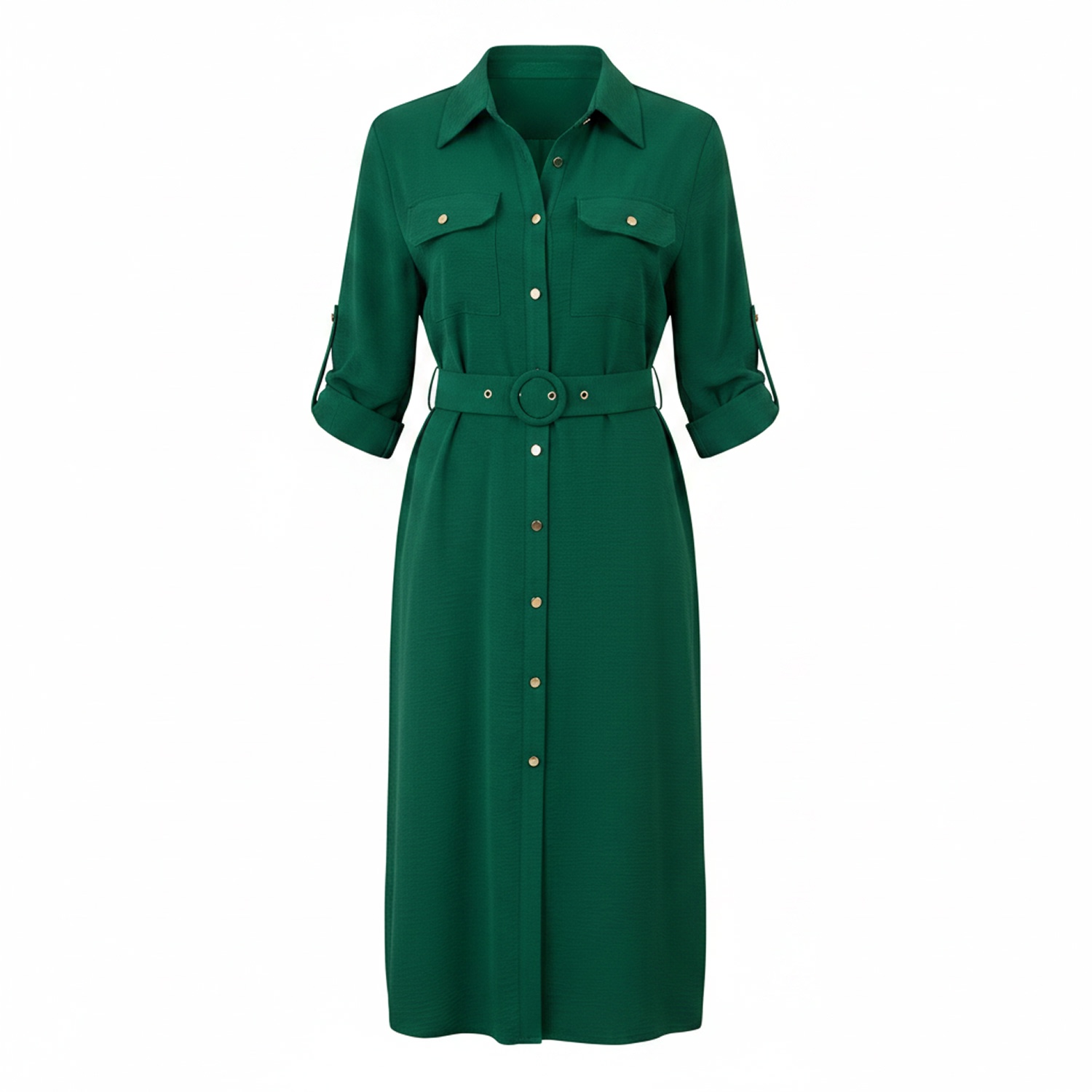 green long sleeve dress midi Yumi Stretch Shirt | Yumi discounts