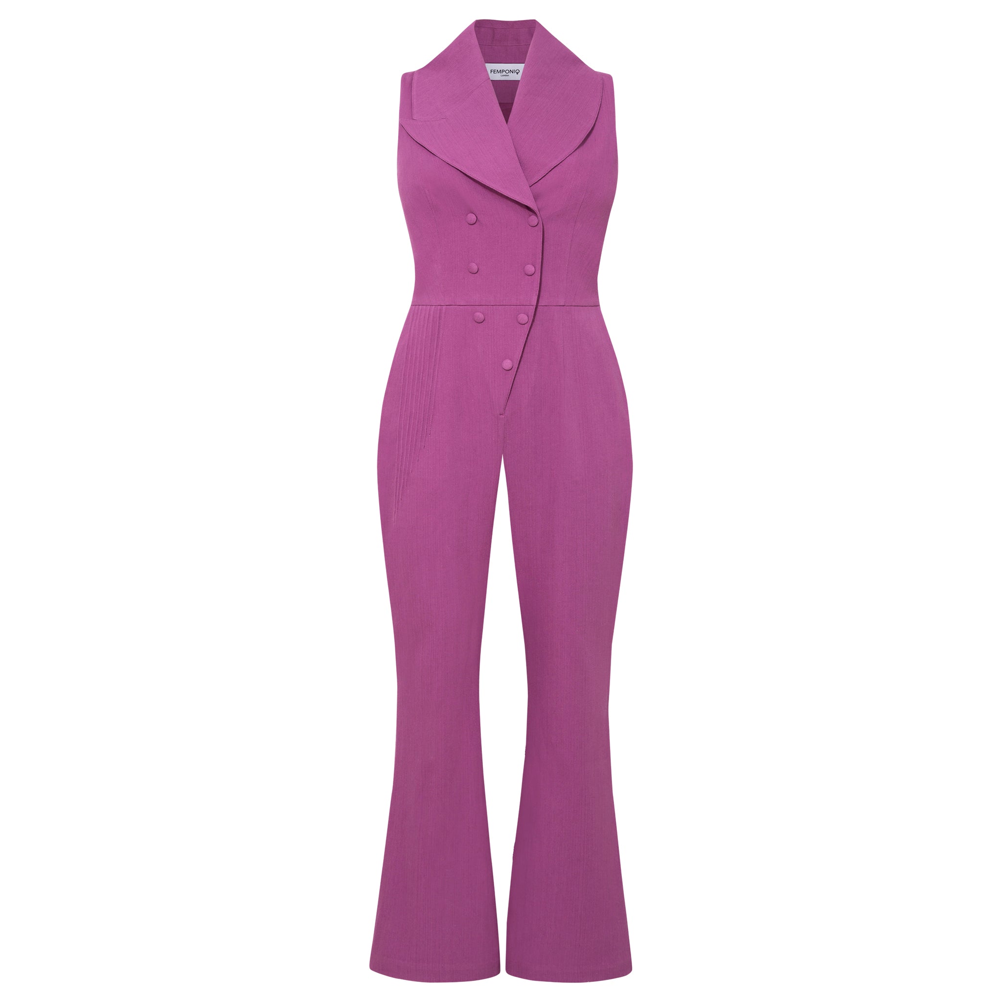Double Breasted Shawl Lapel Jumpsuit - Purple Orchid | Femponiq