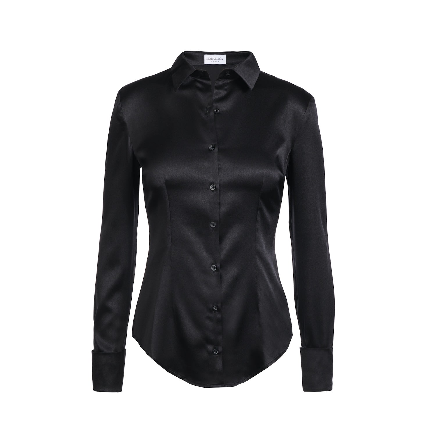 Viva - Black Fitted Organic Peace Silk Shirt | Modallica | Wolf