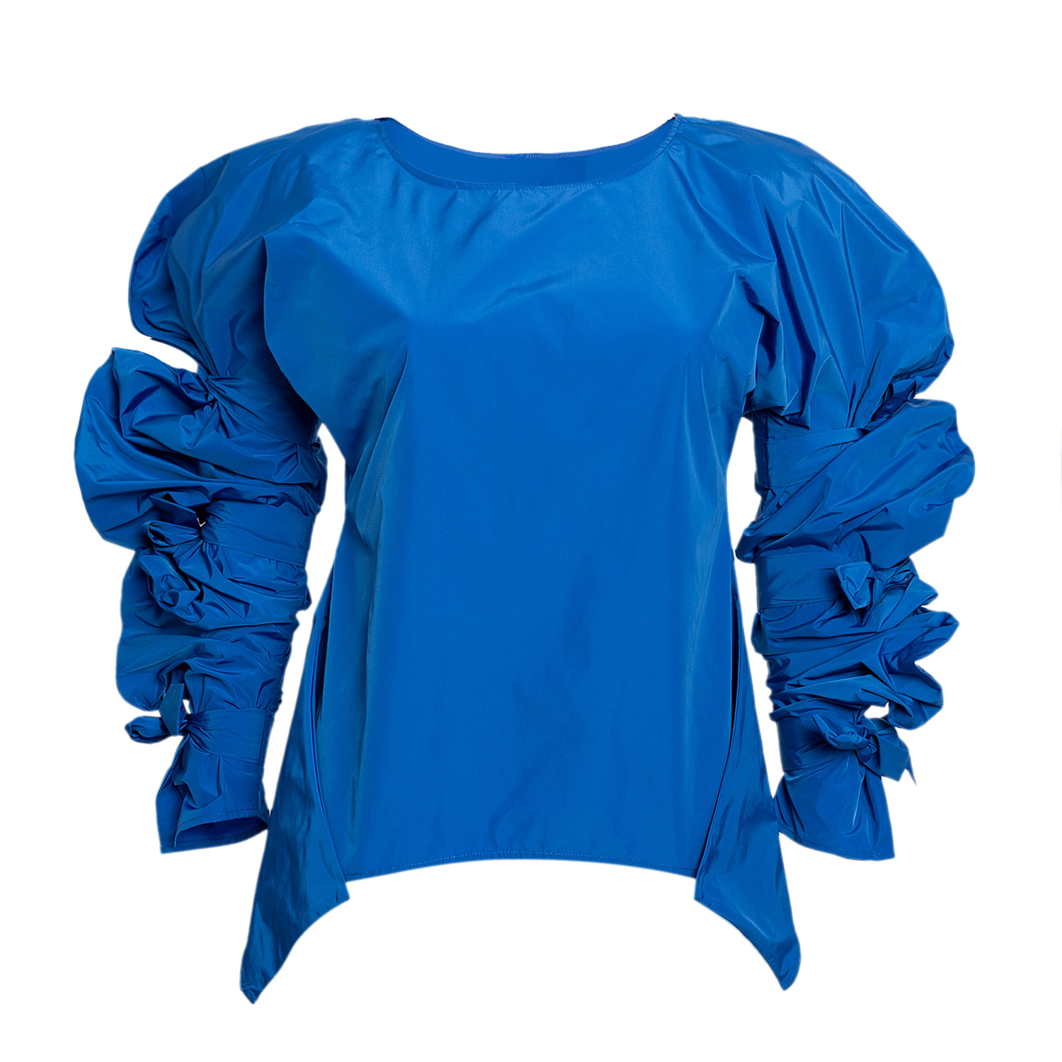 Ribbon Wrapped Blouse In Blue Taffeta