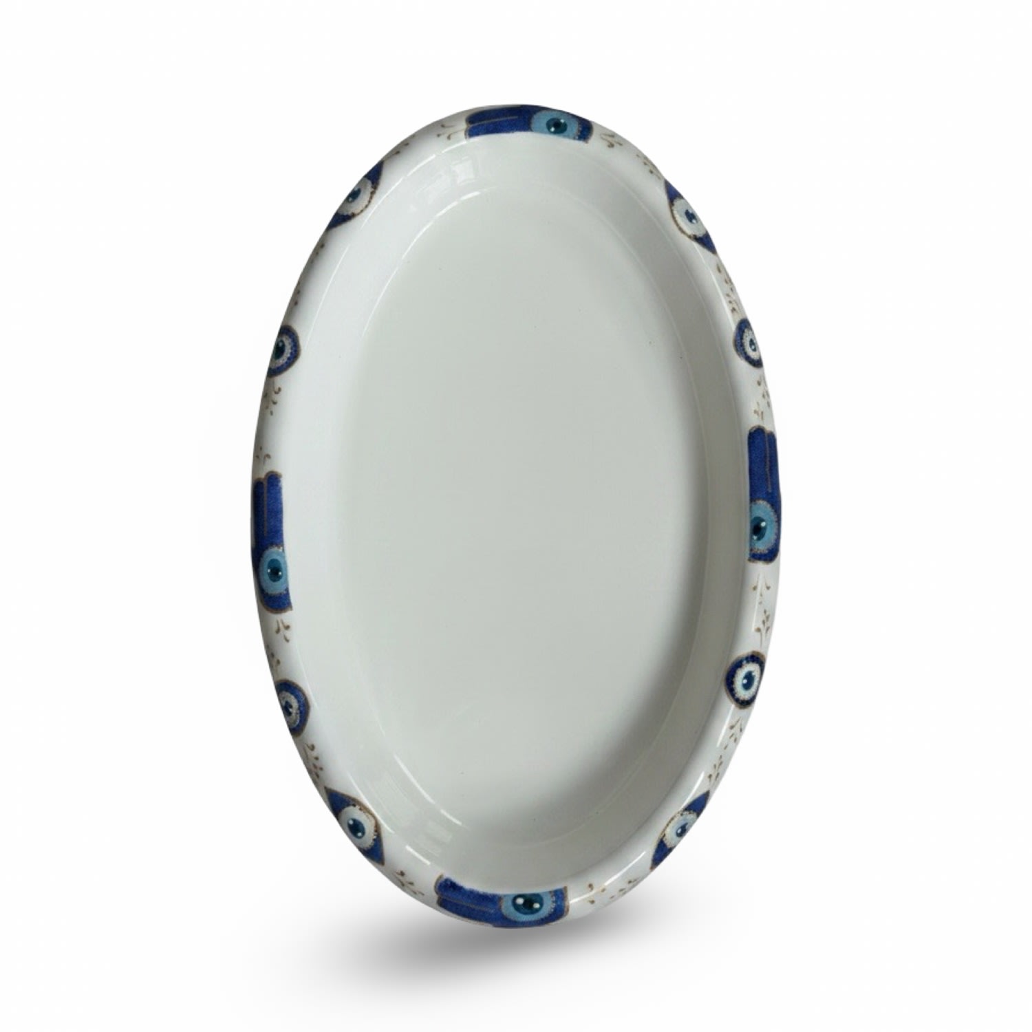 Casa Duniya White Karima Oval Hand-painted Evil Eye Serving Platter