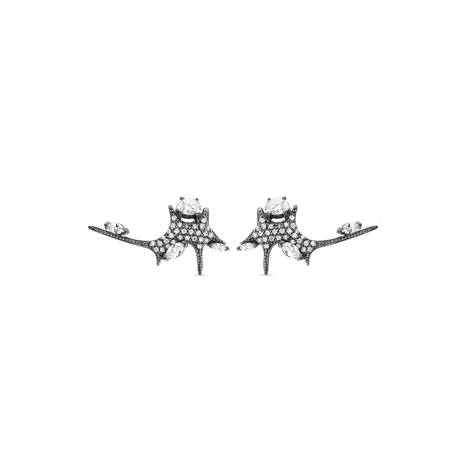 Sally Skoufis Women's Black / White Natural Ear Climber With Man Made Cz Diamond Stimulant In Sterling Silver & Pr In Multi