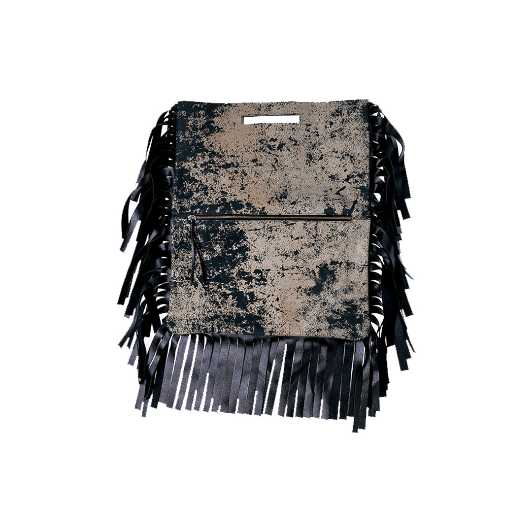 Women’s Silver / Black Fringe Handbag Marble Black Extra Large Maison Eli