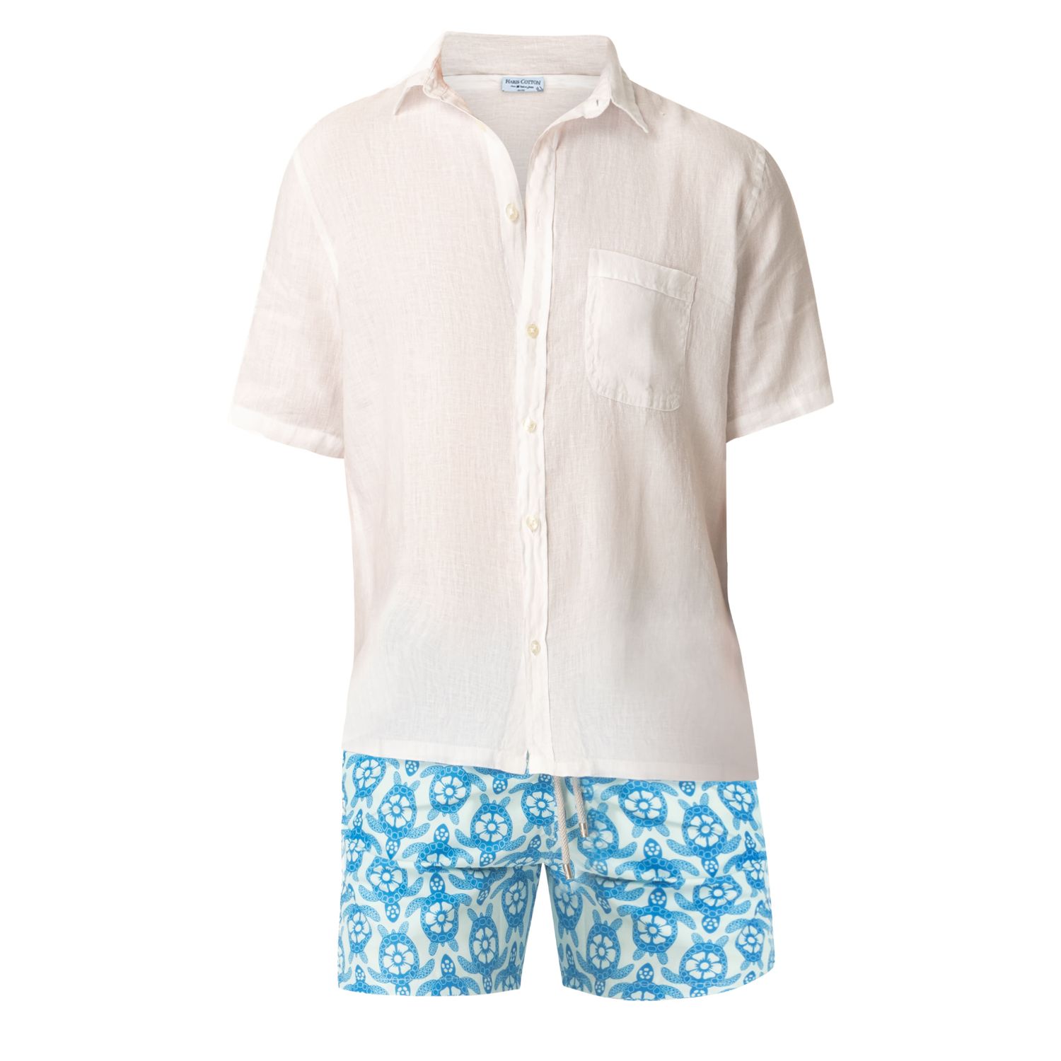 Haris Cotton Blue Printed Men's Swimsuit Turtle In Blue