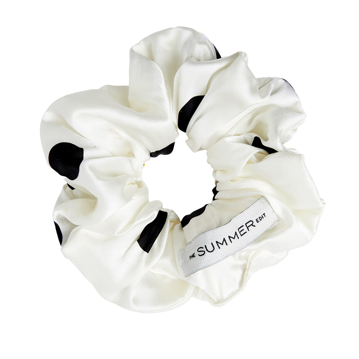 The Summer Edit Women's White / Black Luxe Silk Scrunchie - Polka Dot In White