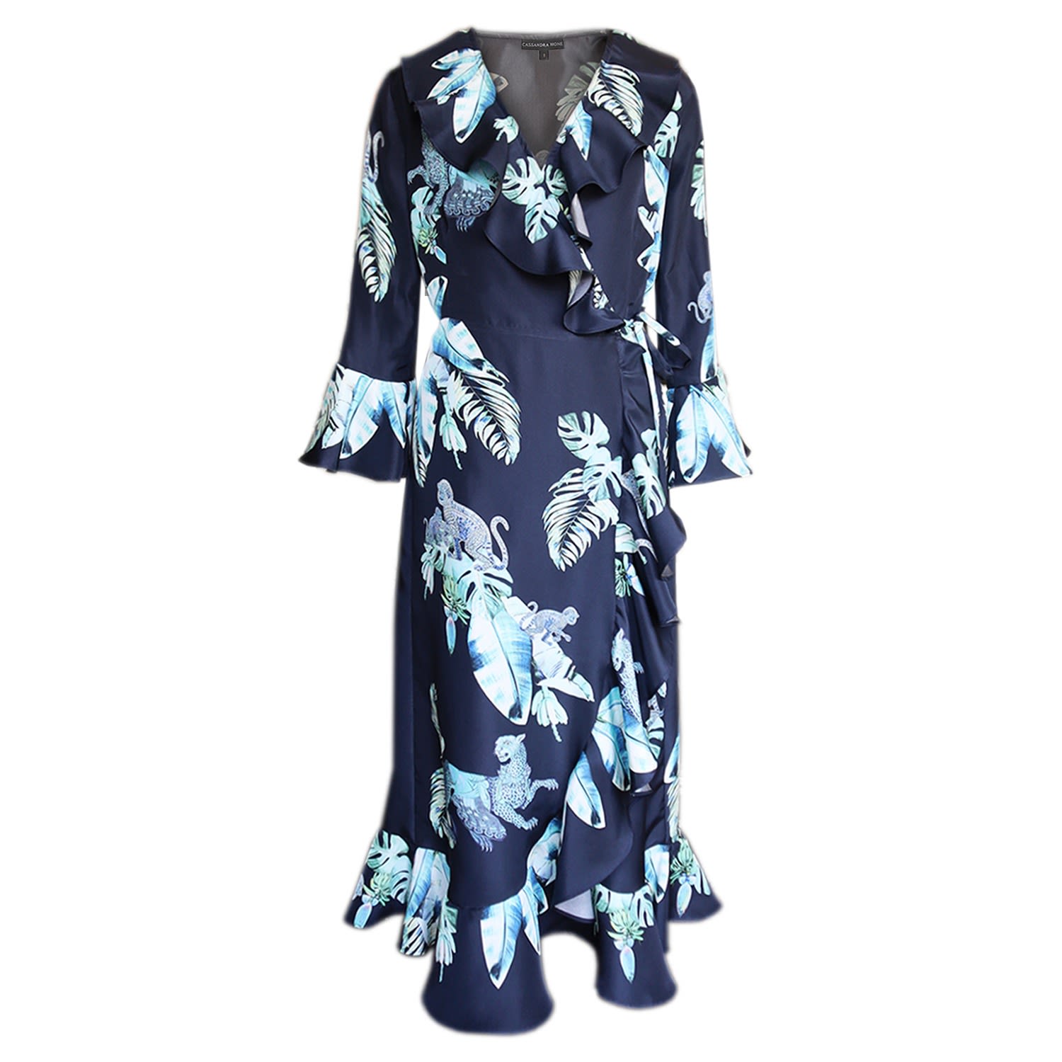 Women’s Blue Silk Wrap Dress - Aqua Jungle Print Large Cassandra Hone