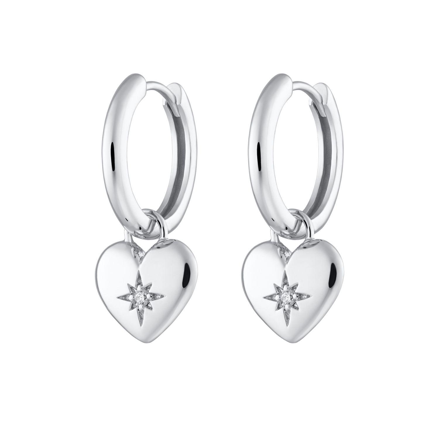 Scream Pretty Women's Silver Puffed Heart Charm Hoop Earrings