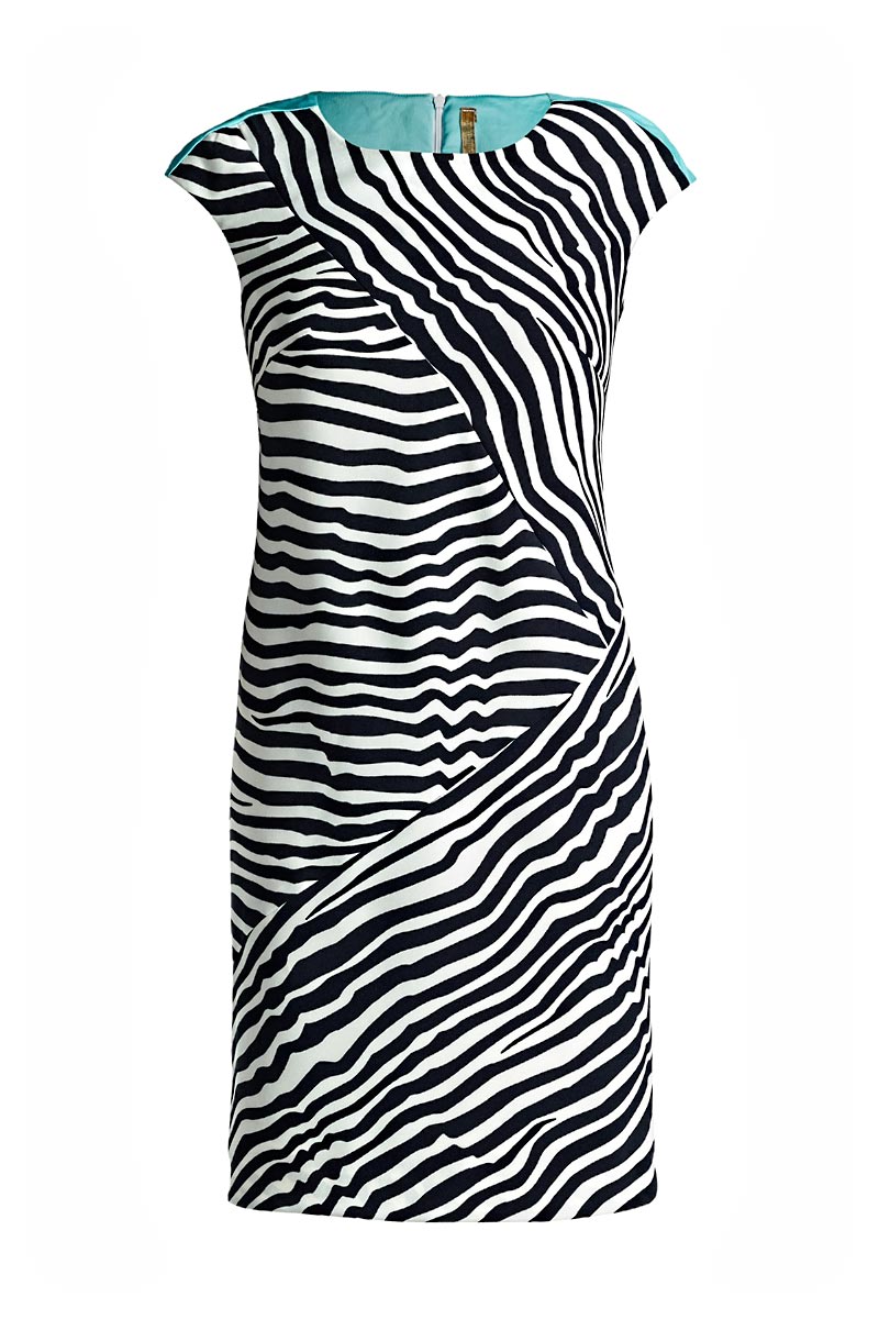 Conquista Women's Blue Sleeveless Striped Fitted Dress In Animal Print