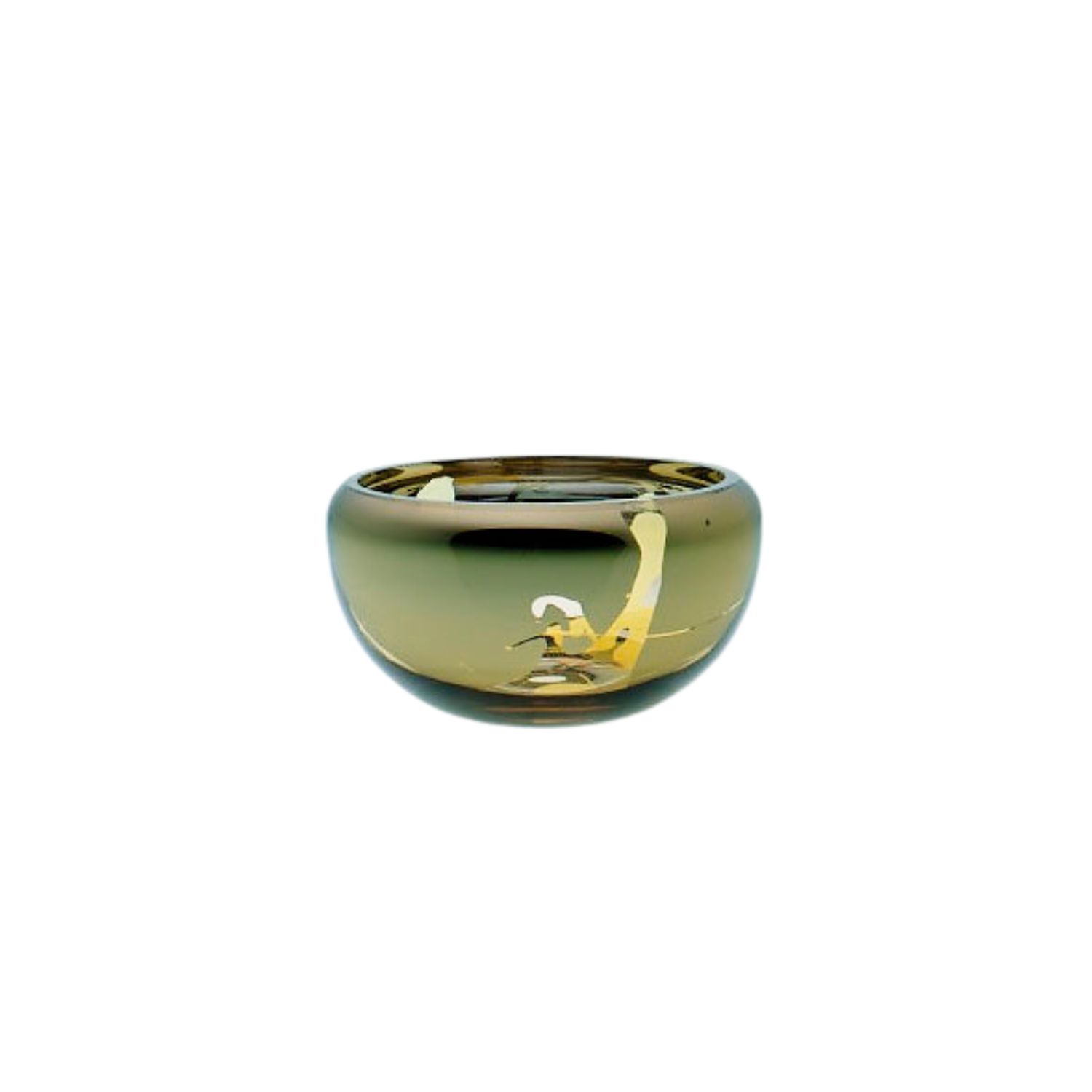 An&angel Gold / Yellow / Silver Deco Round Splashed Amber Bowl In Green